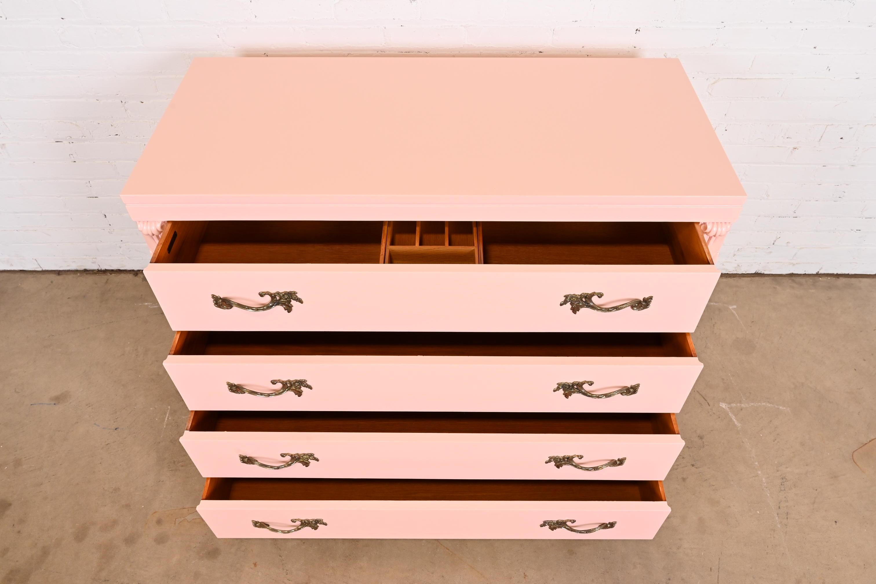 John Stuart French Regency Pink Lacquered Dresser Chest, Newly Refinished 3