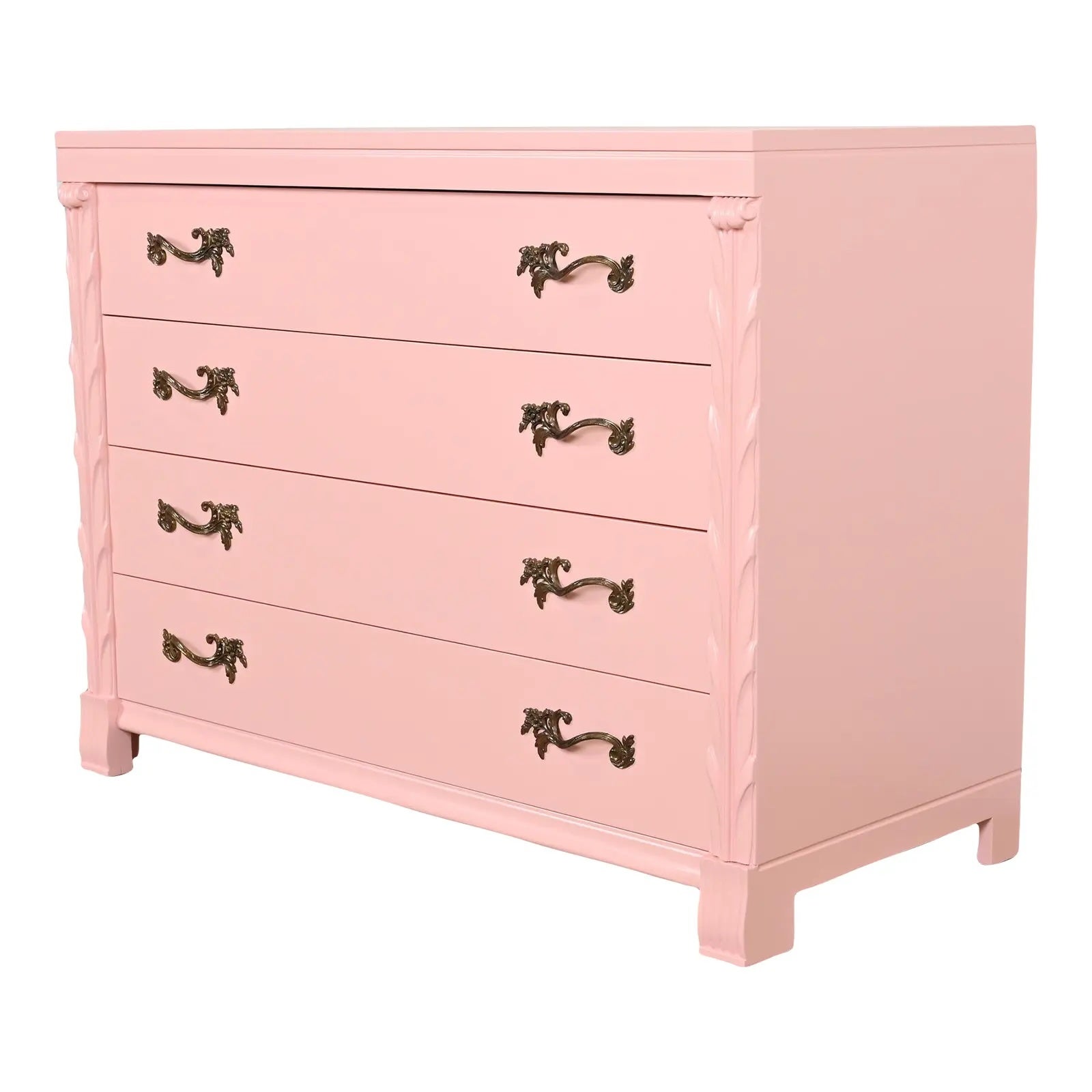 John Stuart French Regency Pink Lacquered Dresser Chest, Newly Refinished For Sale