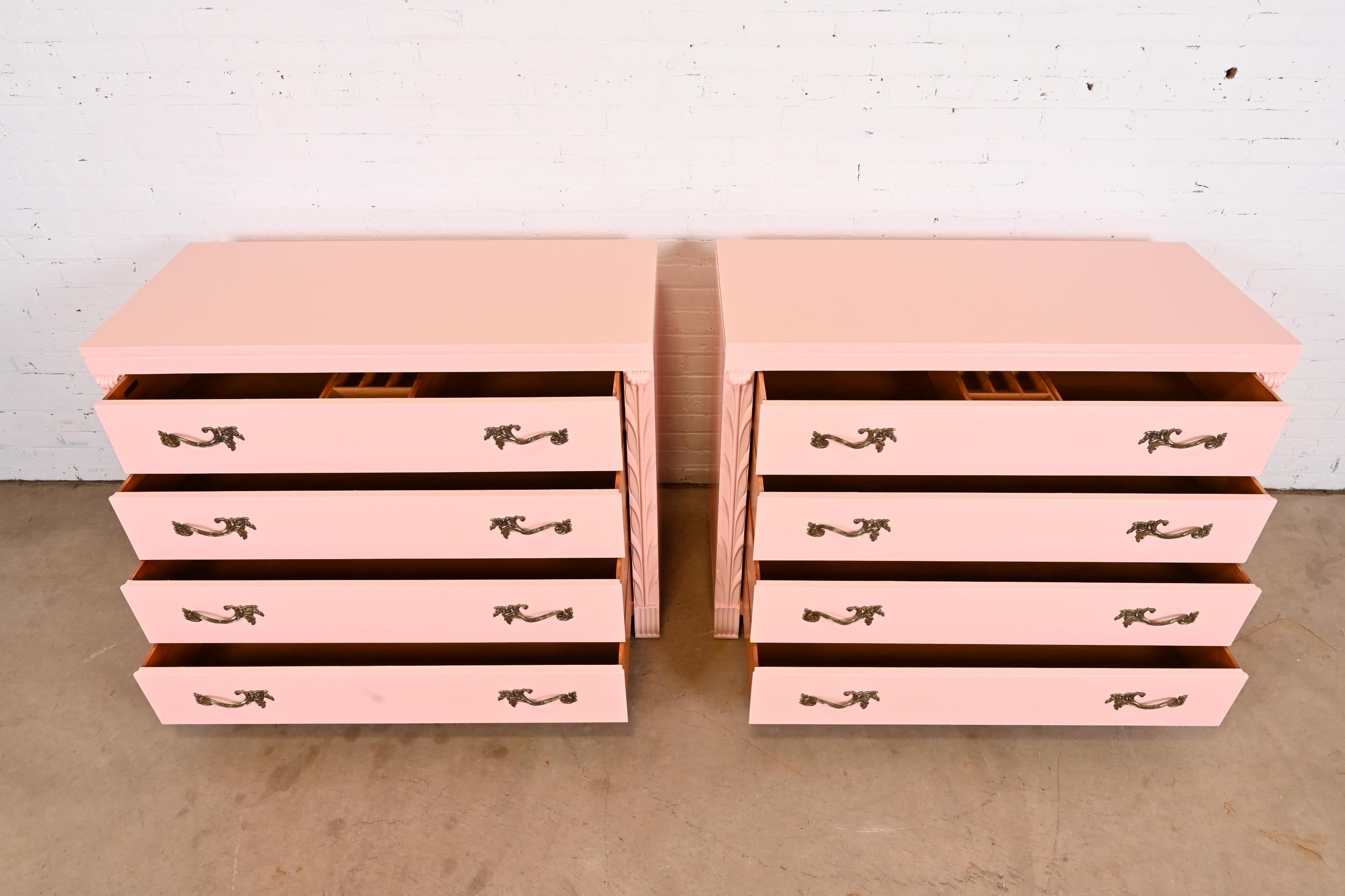 John Stuart French Regency Pink Lacquered Dresser Chests, Newly Refinished 4