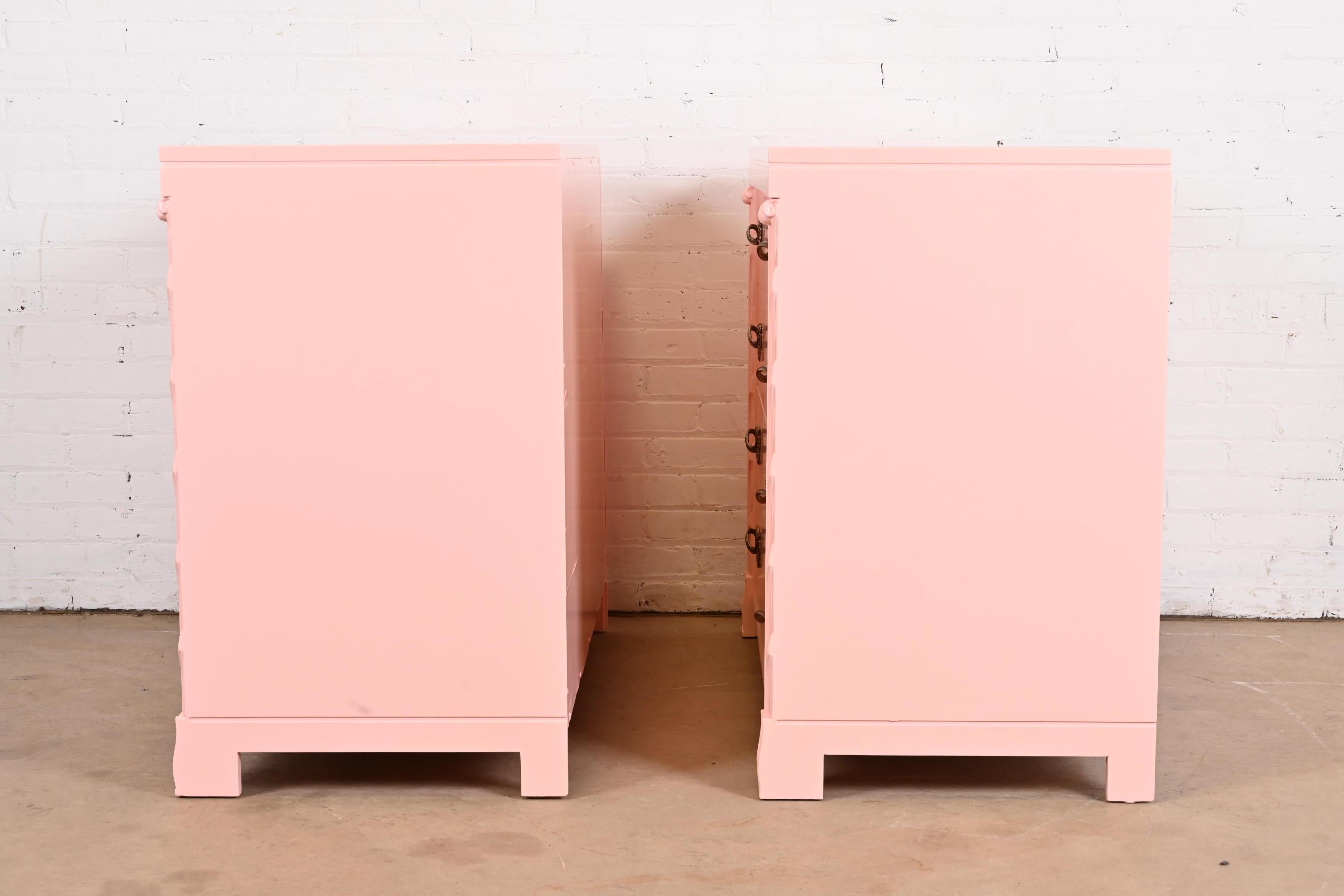 John Stuart French Regency Pink Lacquered Dresser Chests, Newly Refinished 10
