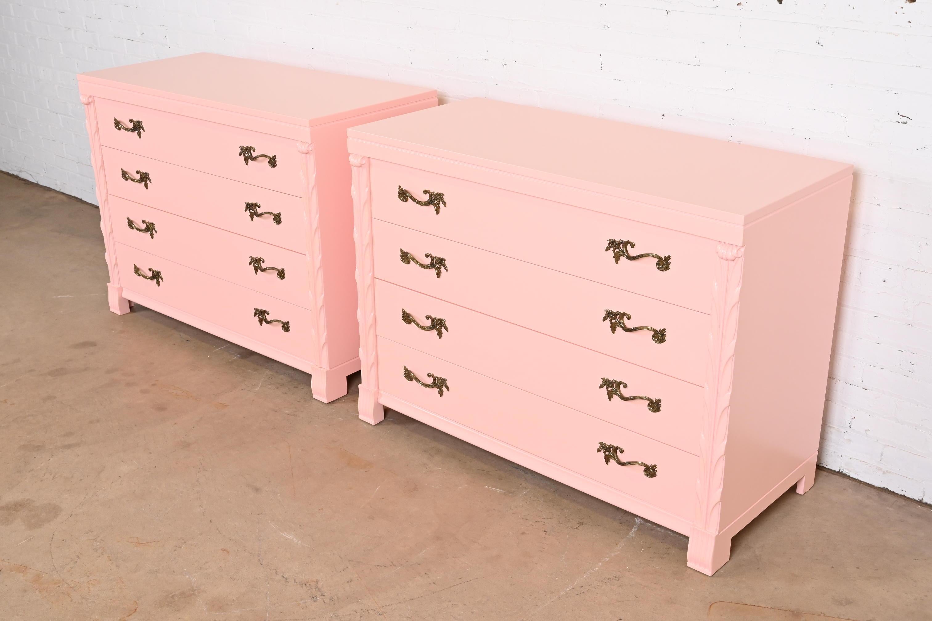 Louis XV John Stuart French Regency Pink Lacquered Dresser Chests, Newly Refinished