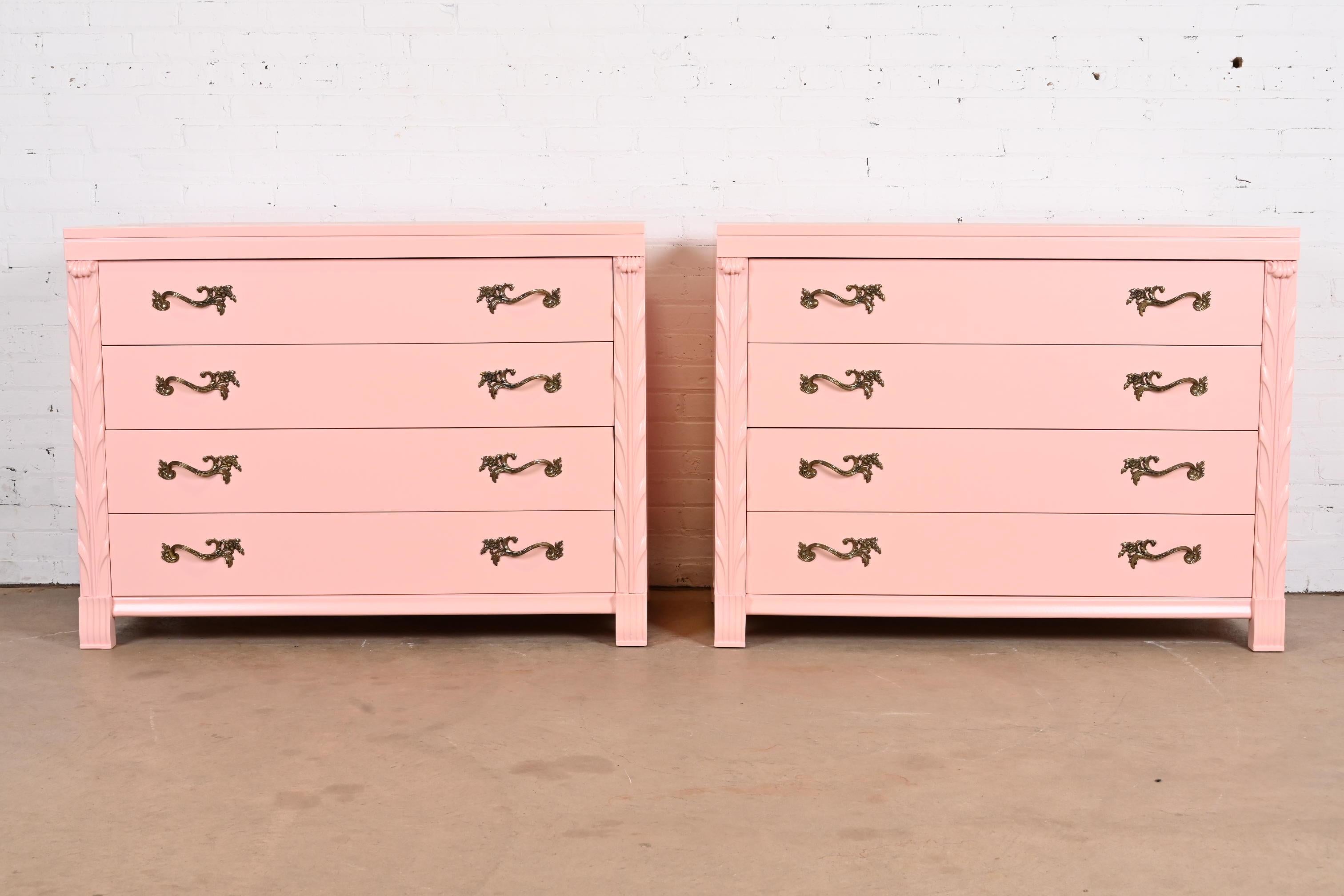 American John Stuart French Regency Pink Lacquered Dresser Chests, Newly Refinished