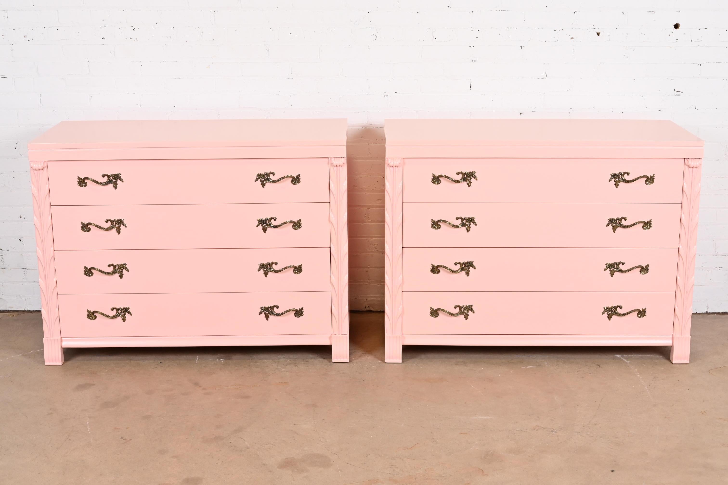 John Stuart French Regency Pink Lacquered Dresser Chests, Newly Refinished In Good Condition In South Bend, IN