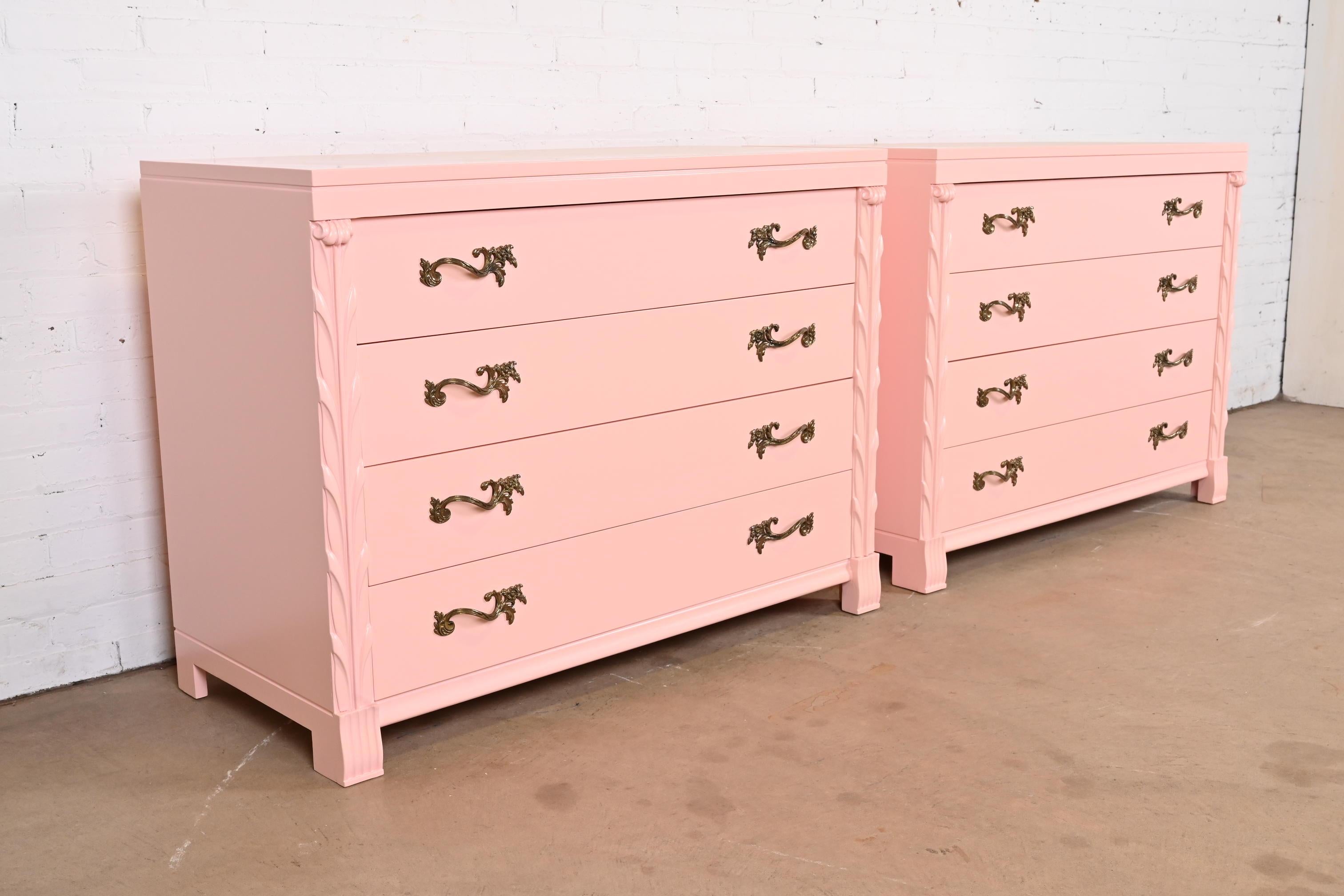 Mid-20th Century John Stuart French Regency Pink Lacquered Dresser Chests, Newly Refinished