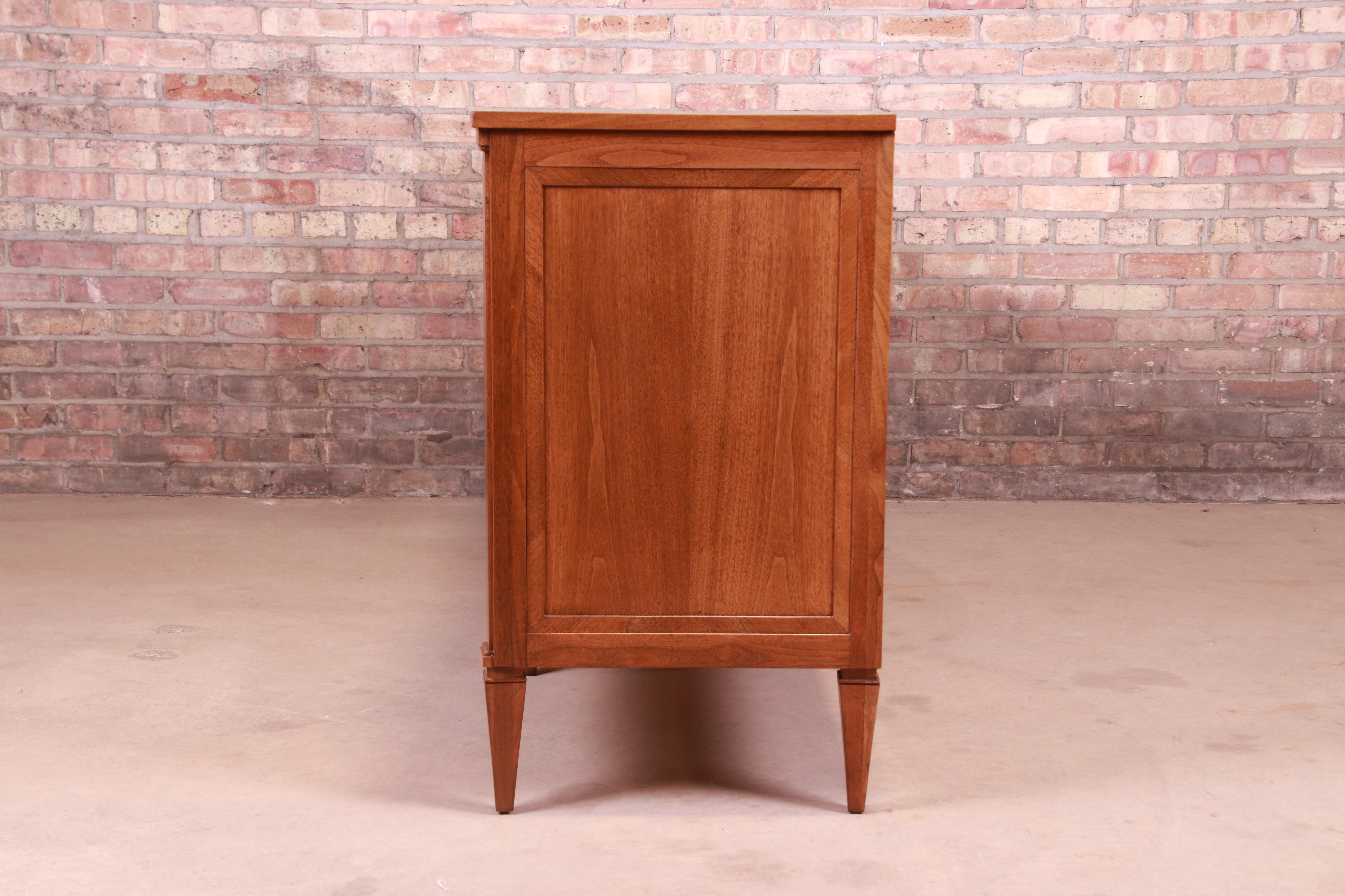 John Stuart French Regency Walnut Triple Dresser or Credenza, Newly Refinished 10