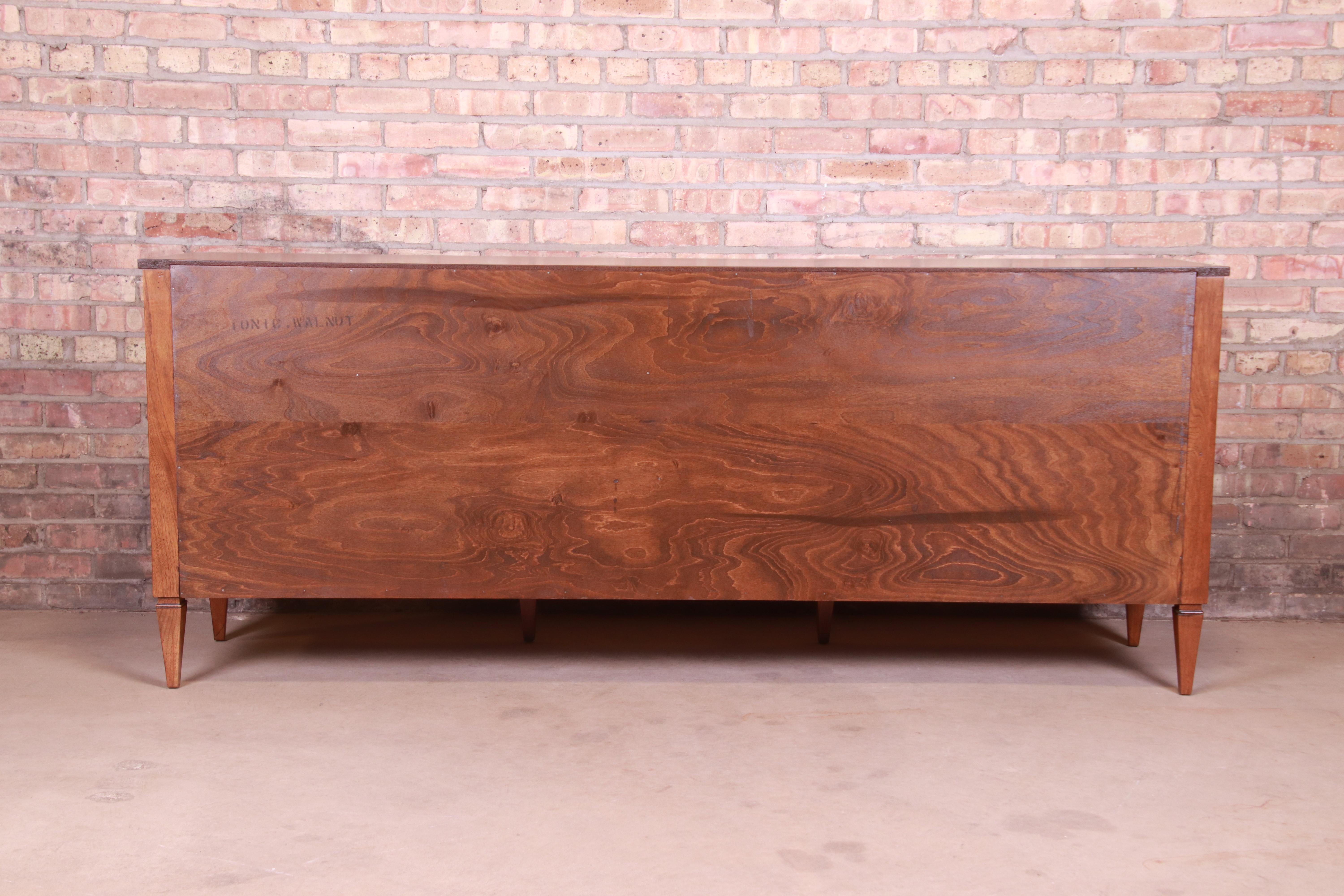 John Stuart French Regency Walnut Triple Dresser or Credenza, Newly Refinished 13