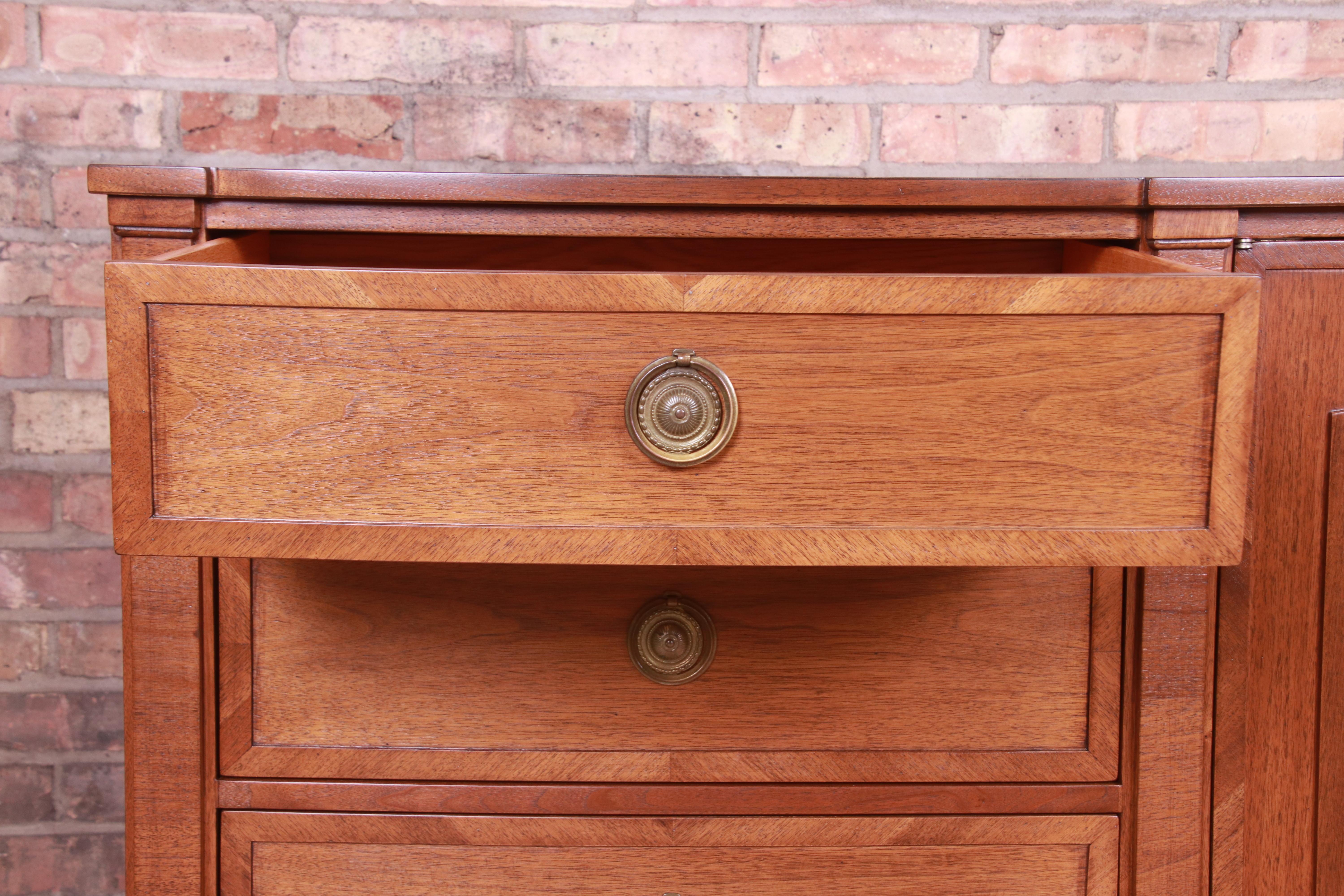 John Stuart French Regency Walnut Triple Dresser or Credenza, Newly Refinished 1