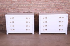 John Stuart French Regency White Lacquered Chests or Commodes, Newly Refinished