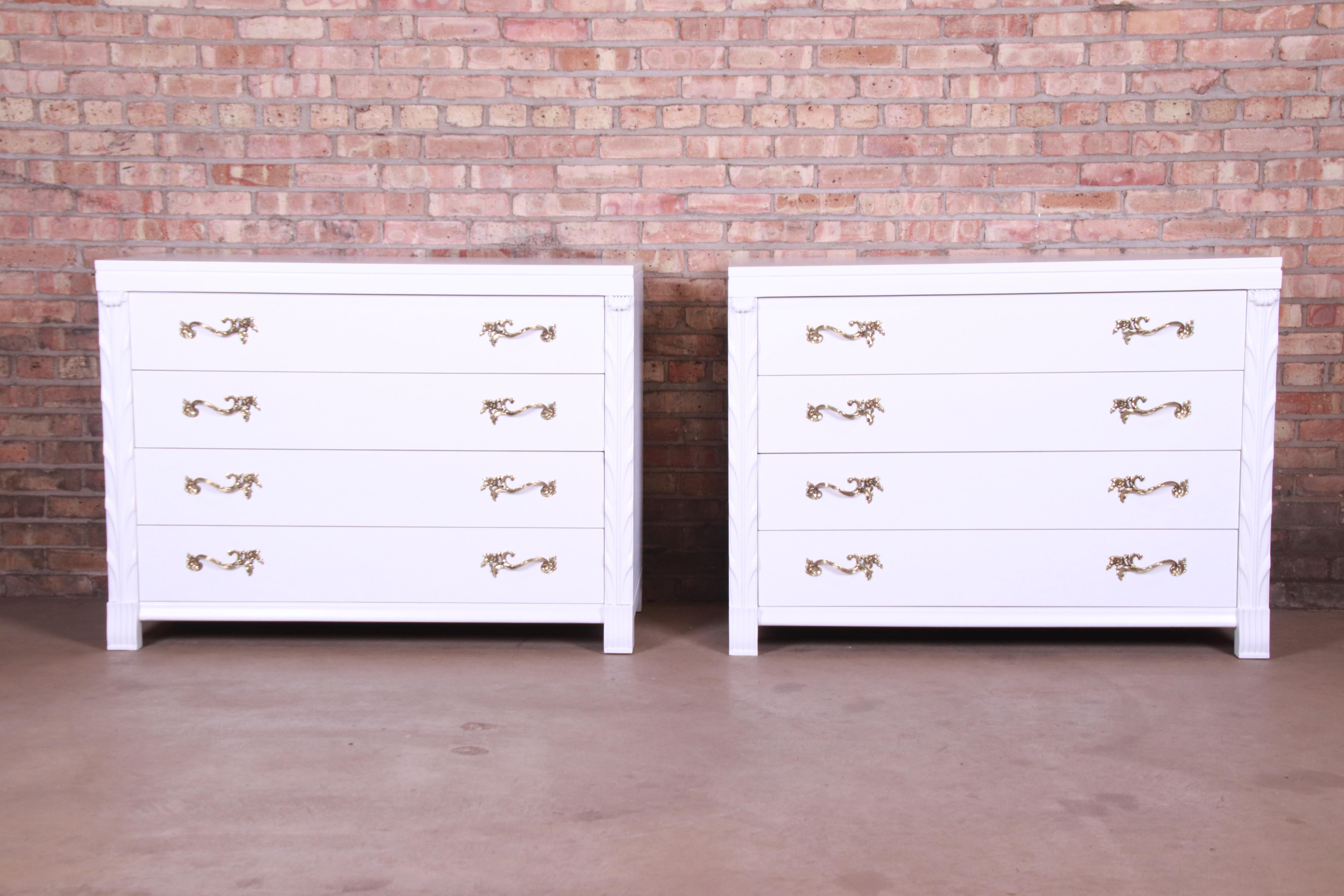 French Provincial John Stuart French Regency White Lacquered Chests or Commodes, Newly Refinished