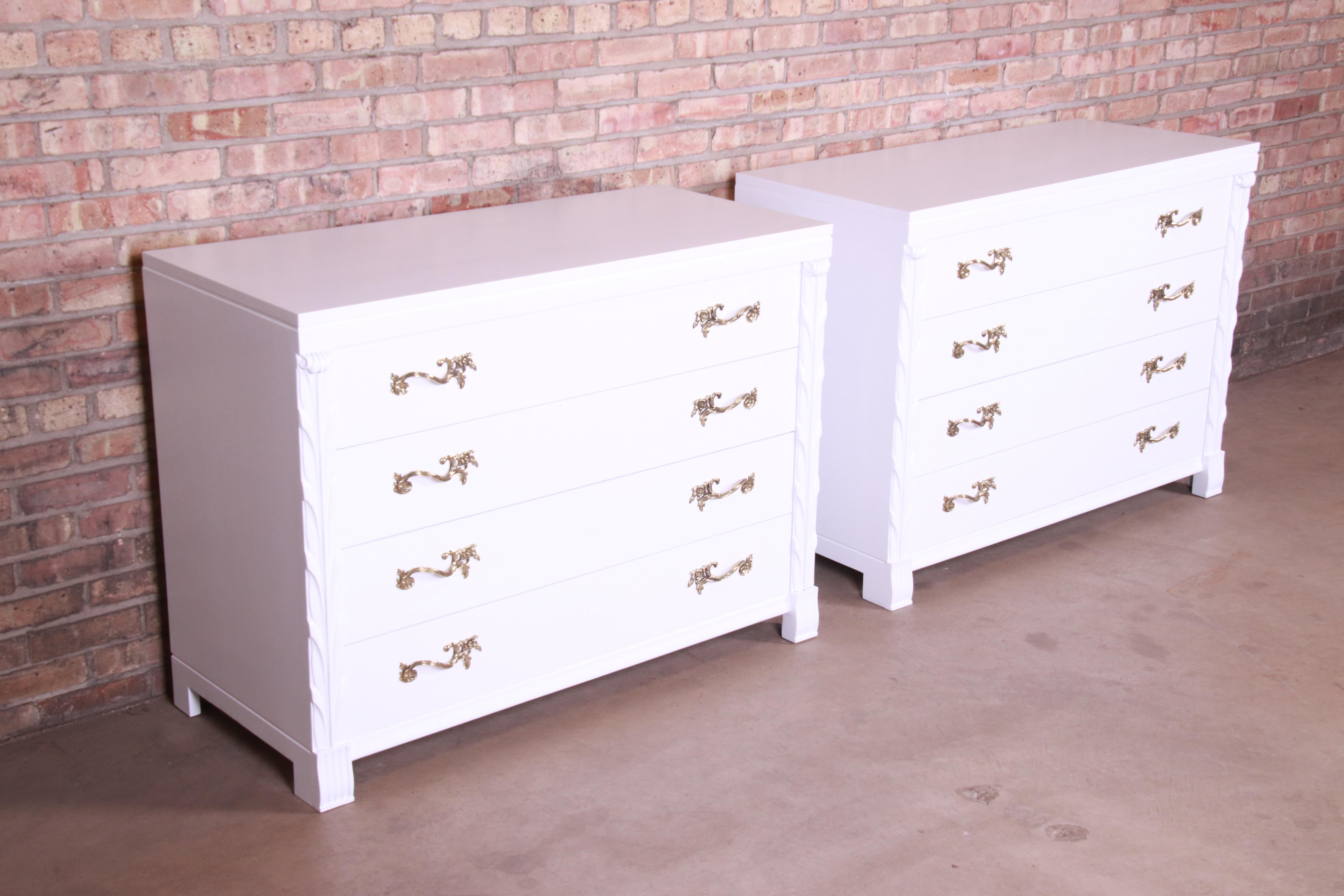 American John Stuart French Regency White Lacquered Chests or Commodes, Newly Refinished