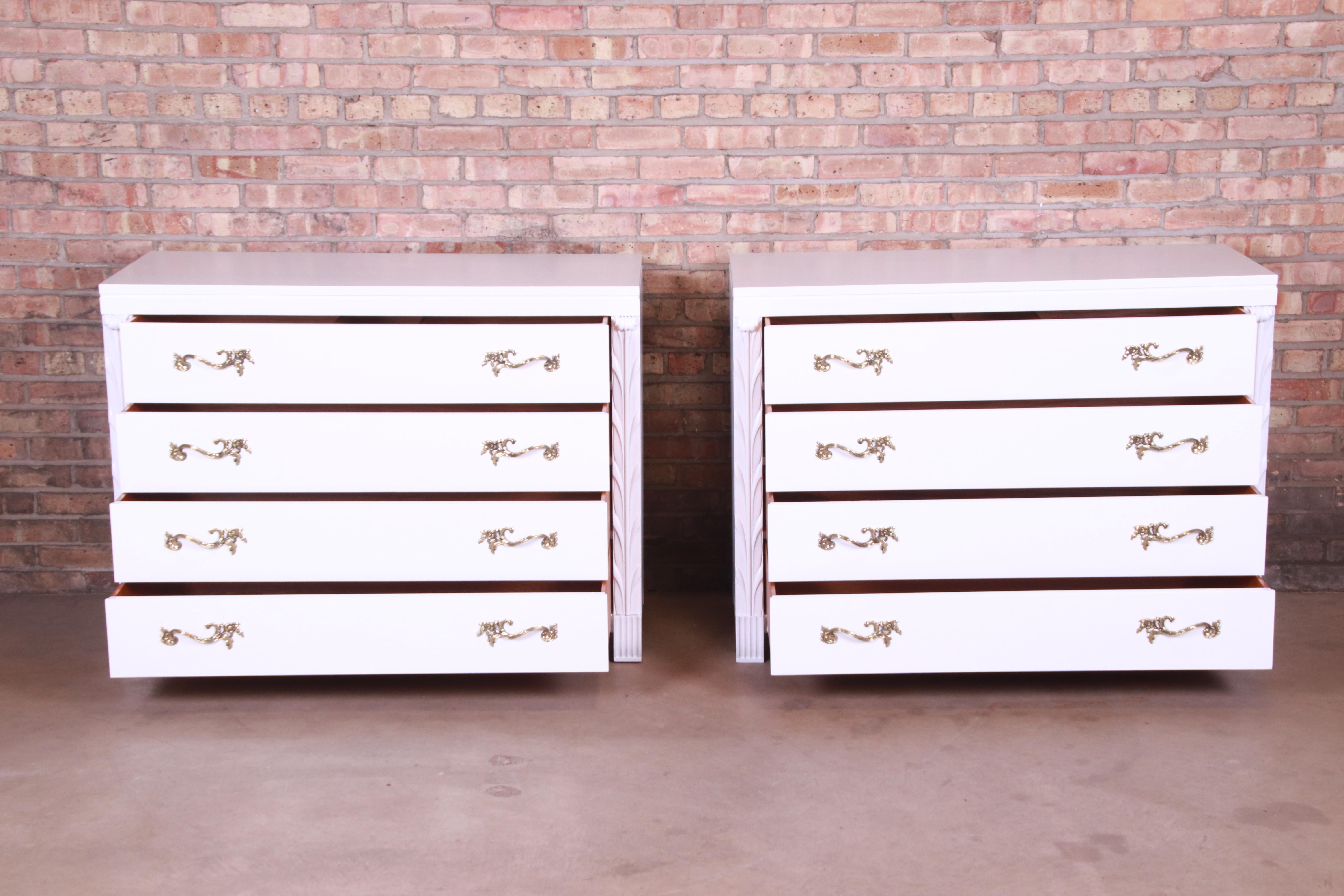 20th Century John Stuart French Regency White Lacquered Chests or Commodes, Newly Refinished