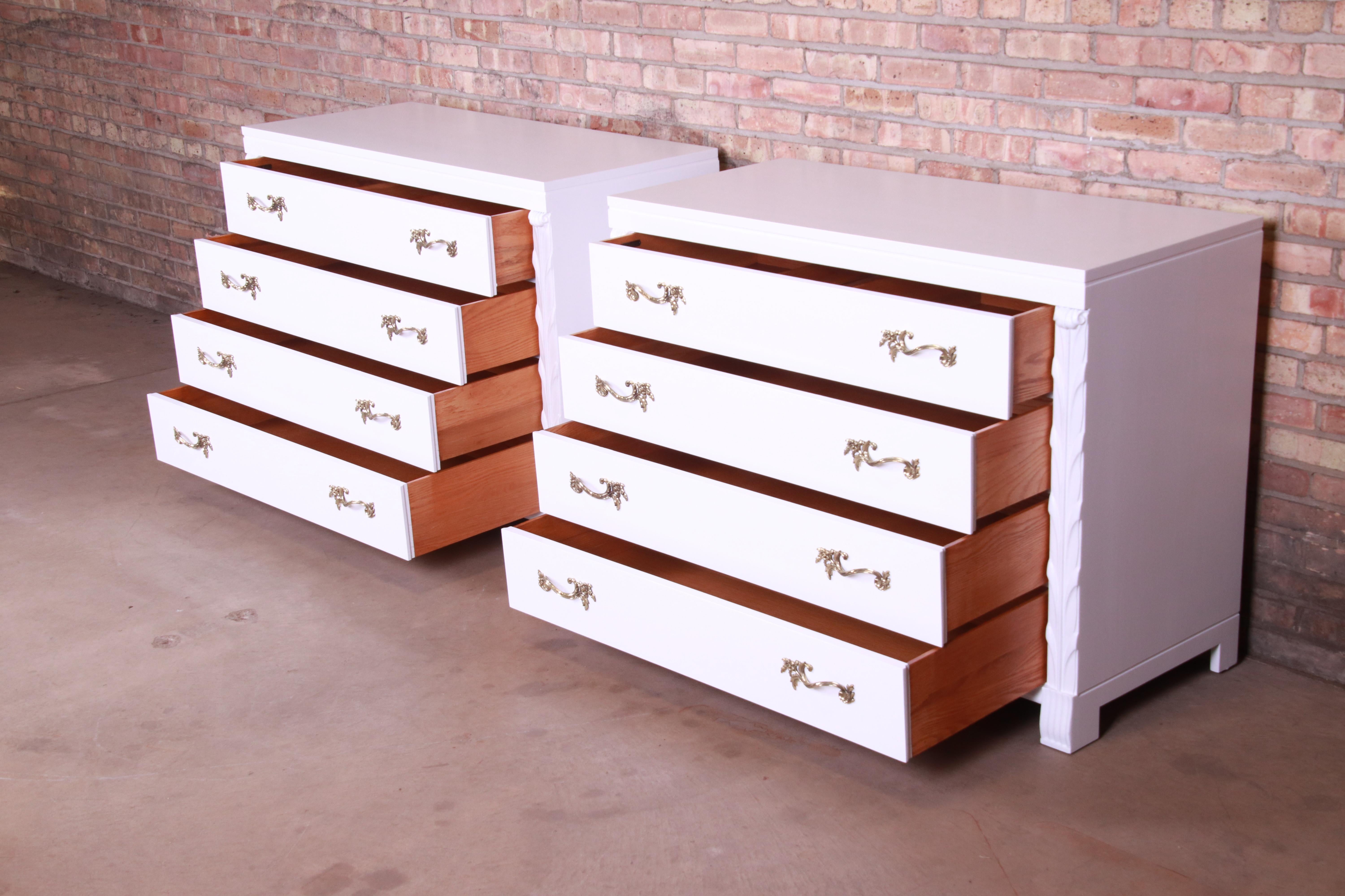 Mahogany John Stuart French Regency White Lacquered Chests or Commodes, Newly Refinished