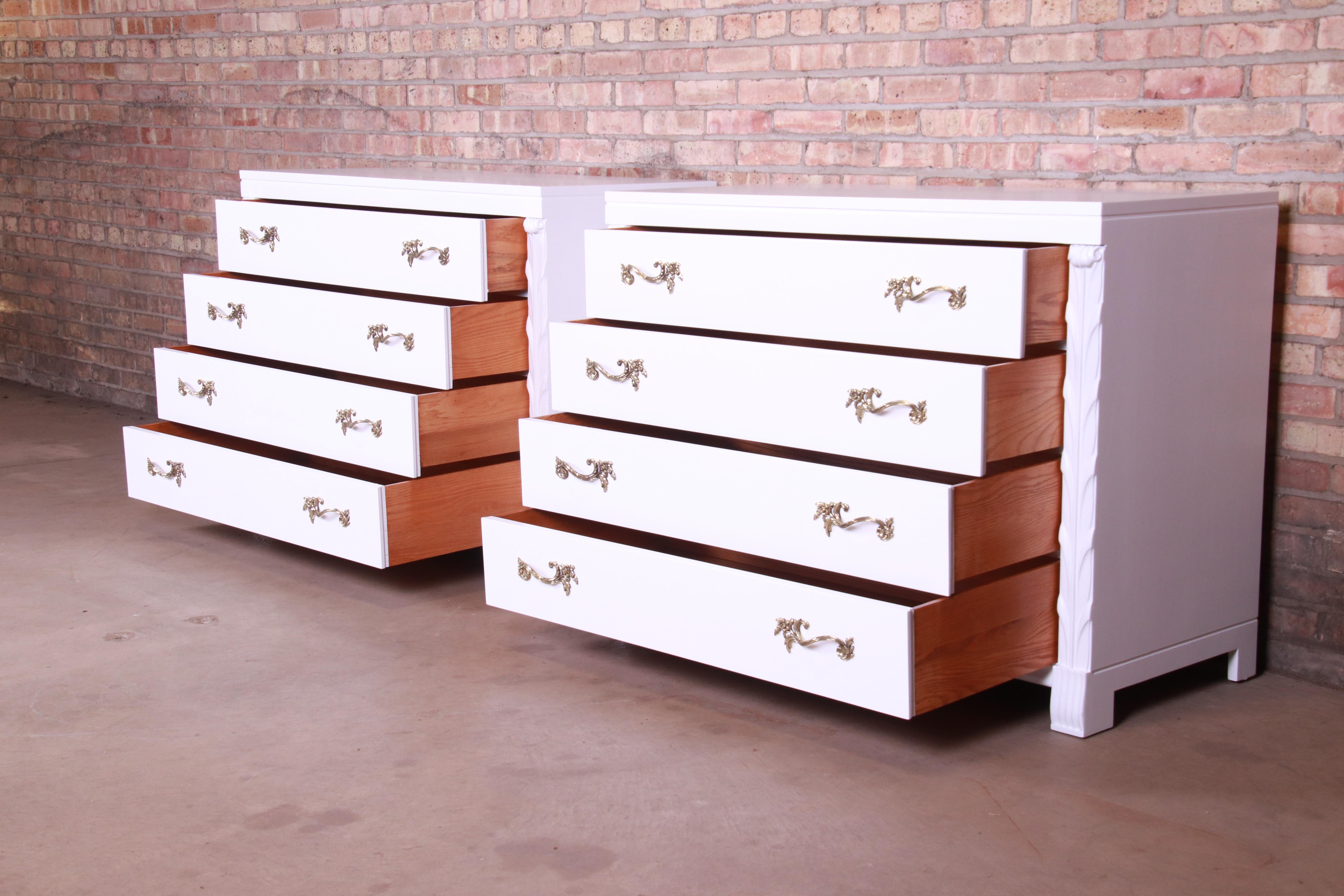 John Stuart French Regency White Lacquered Chests or Commodes, Newly Refinished 1