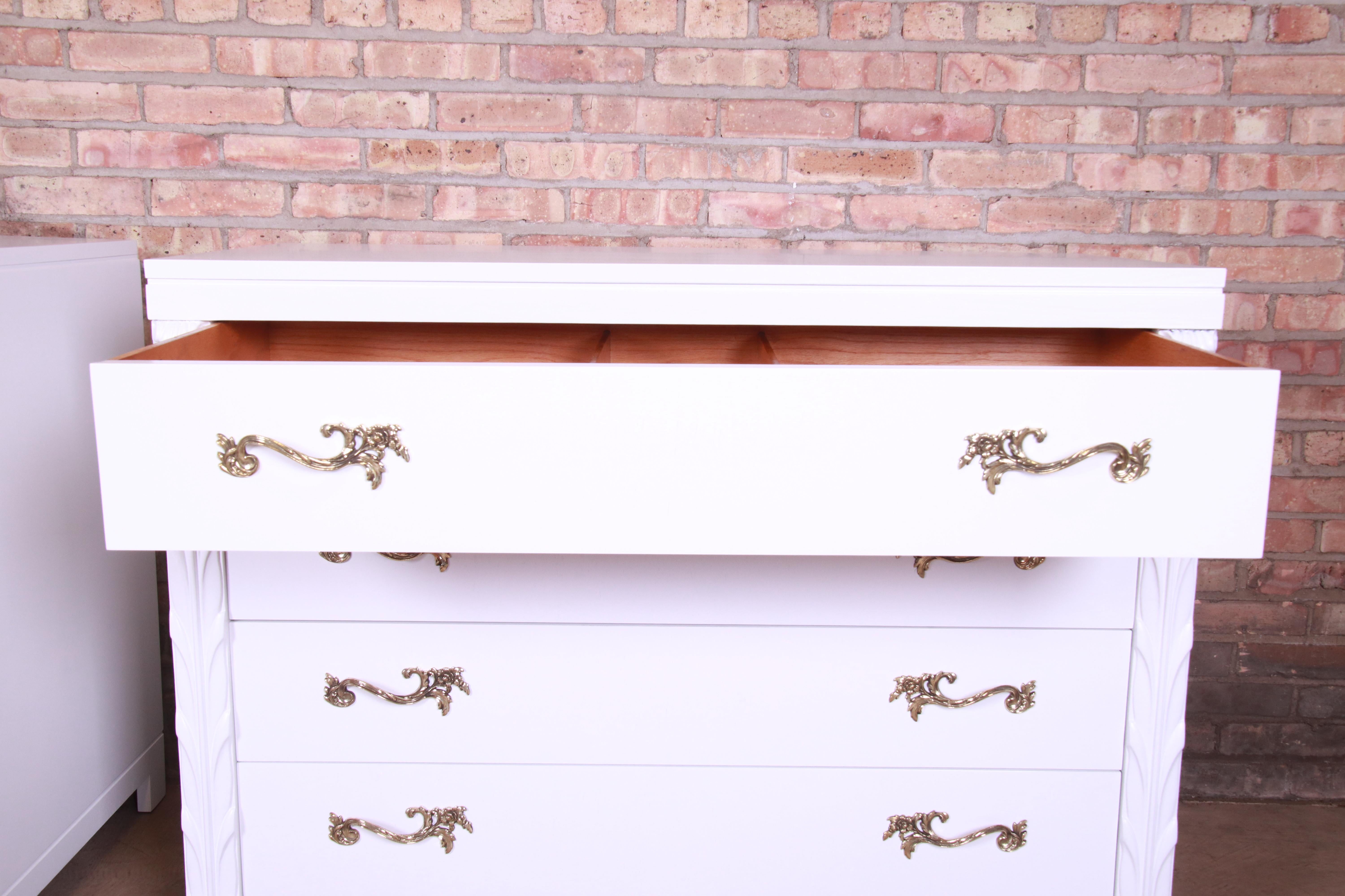 John Stuart French Regency White Lacquered Chests or Commodes, Newly Refinished 2