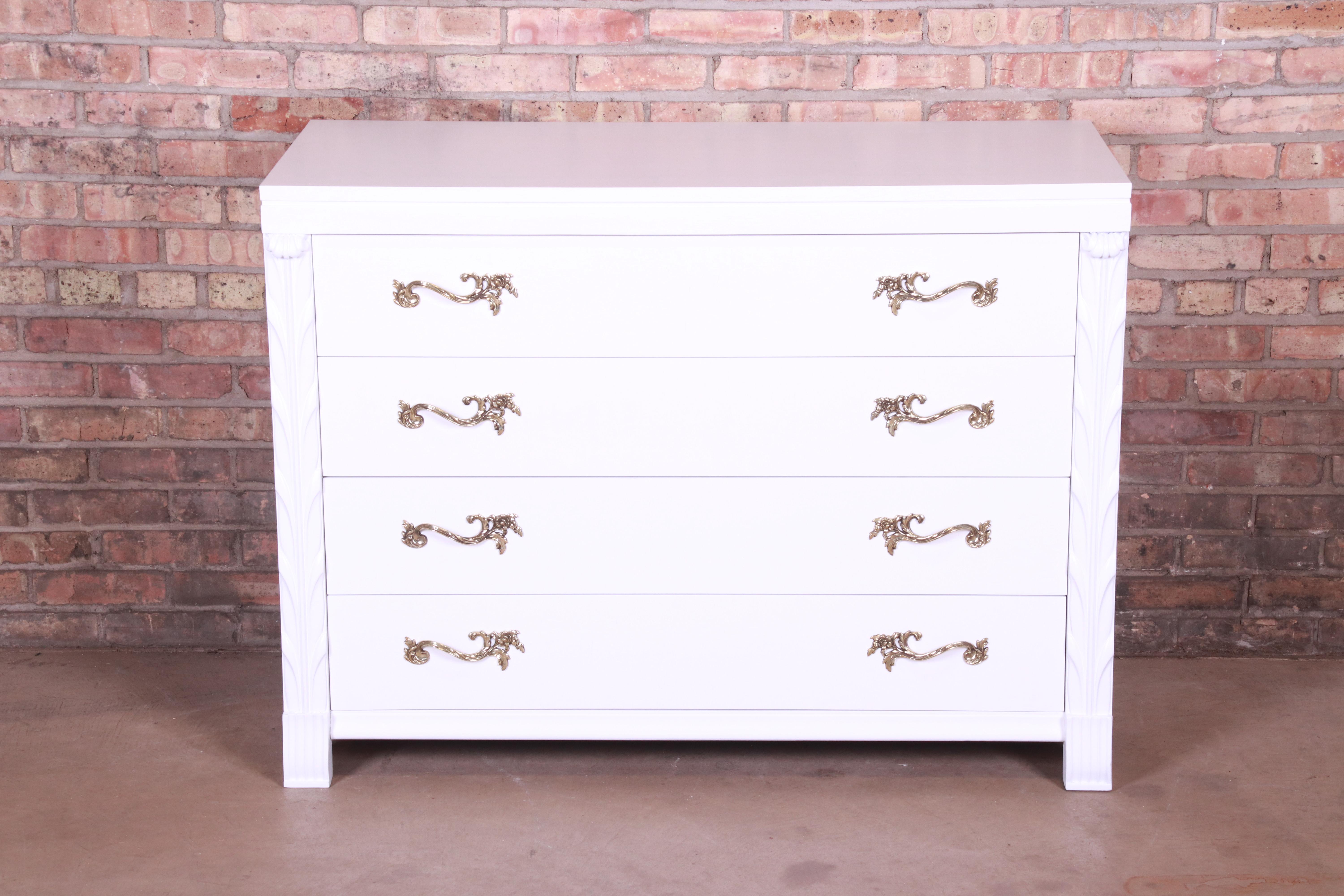 French Provincial John Stuart French Regency White Lacquered Dresser Chest or Commode, Refinished