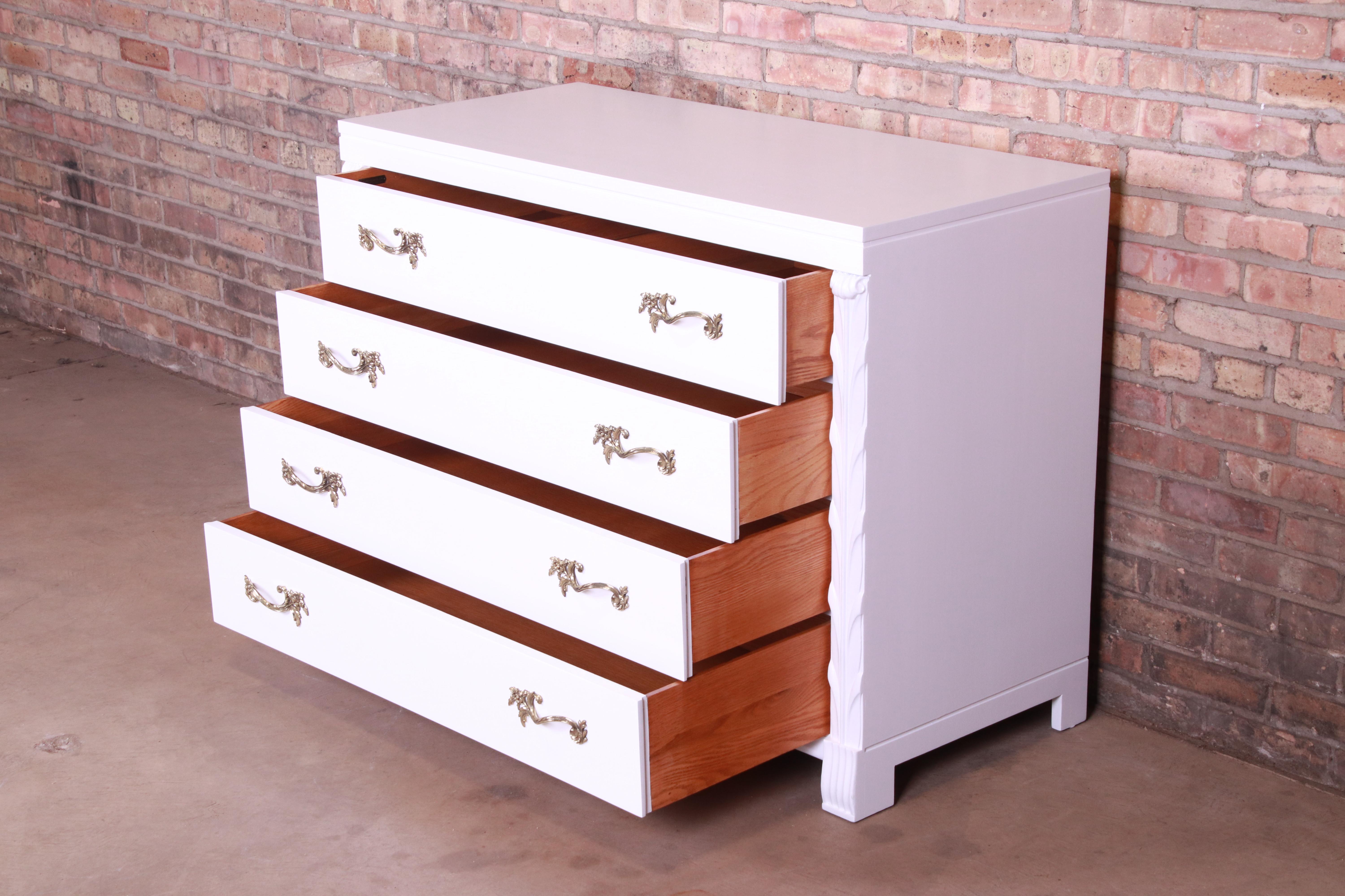 John Stuart French Regency White Lacquered Dresser Chest or Commode, Refinished In Good Condition In South Bend, IN