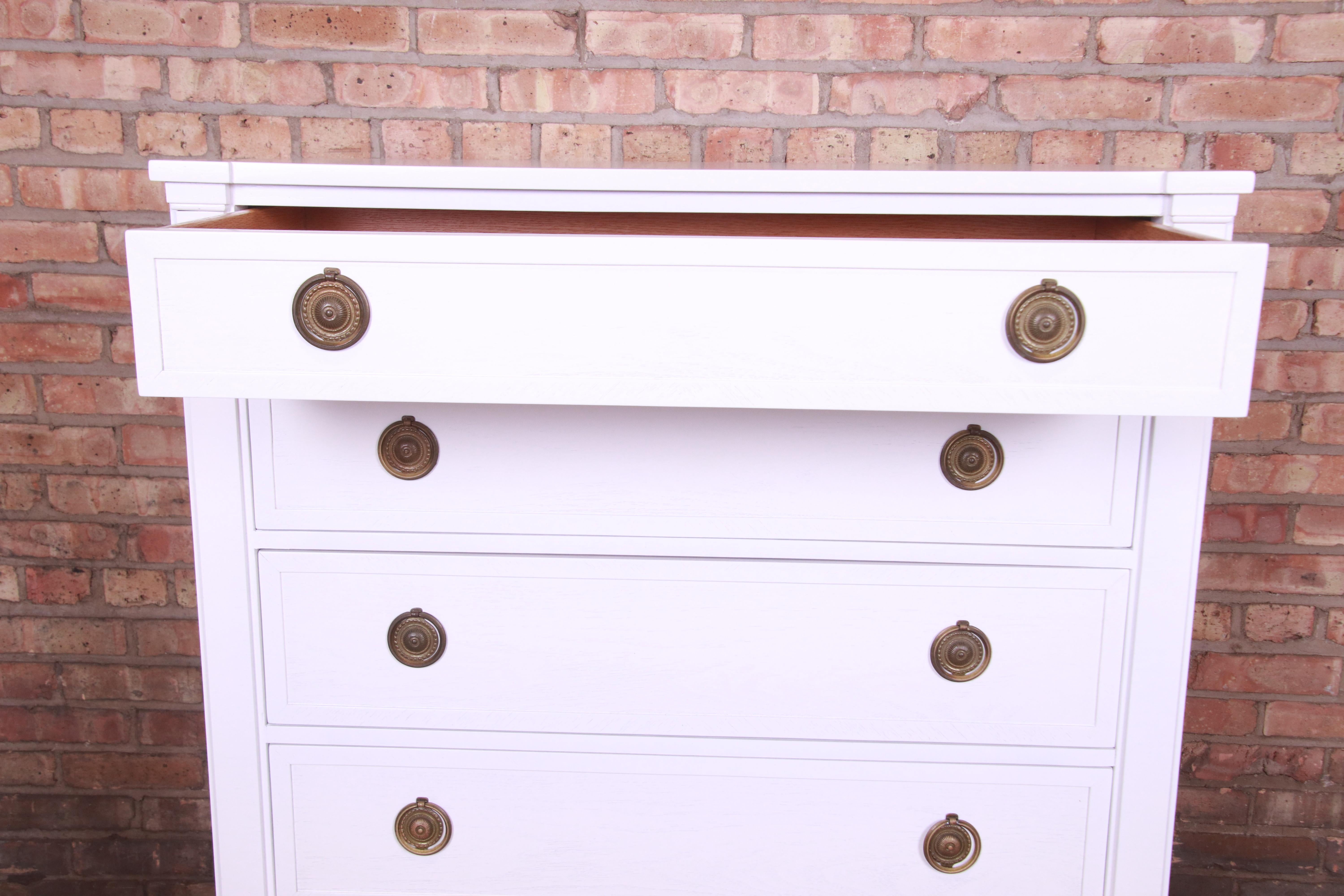 John Stuart French Regency White Lacquered Highboy Dresser, Newly Refinished 4