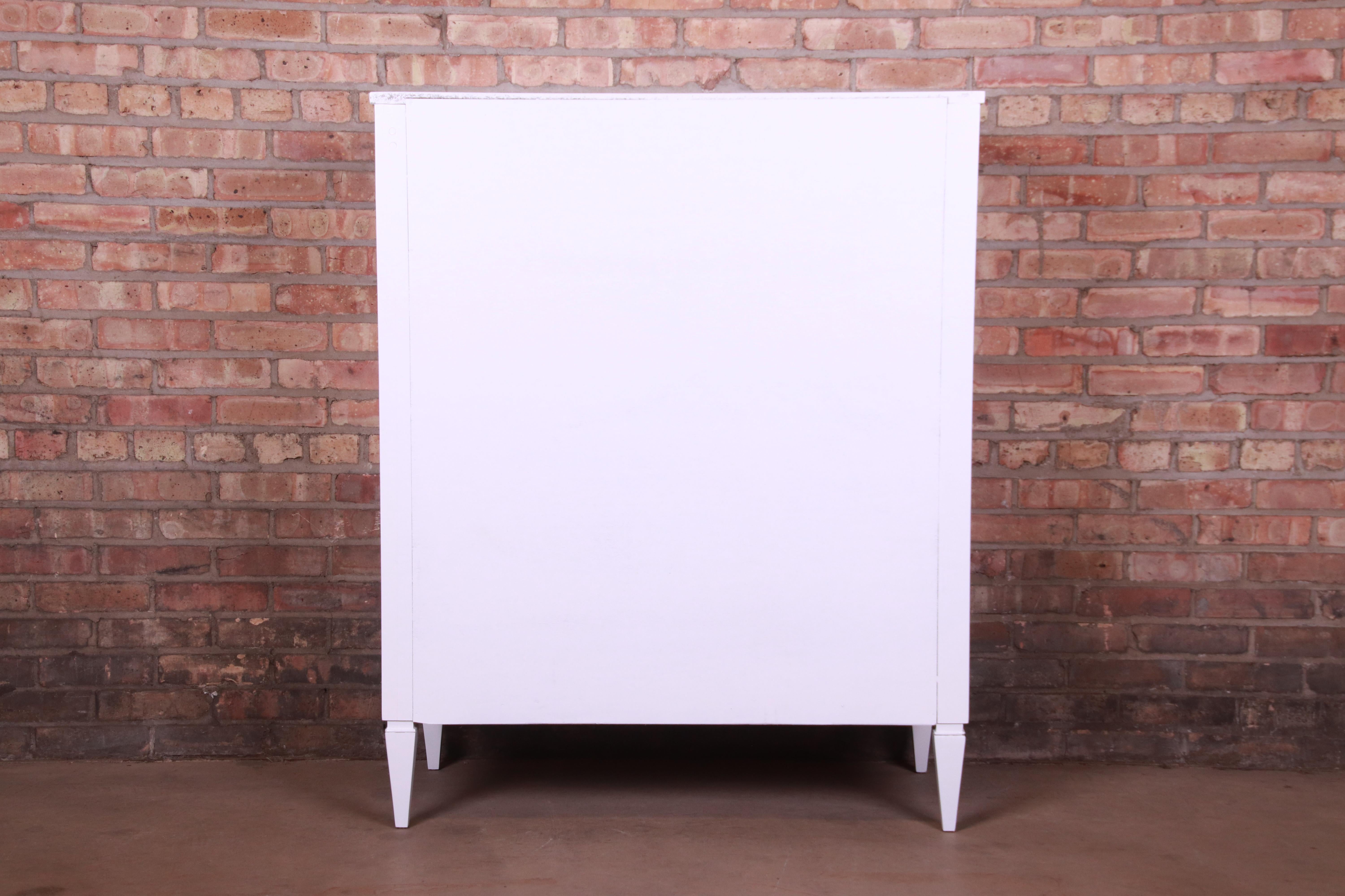 John Stuart French Regency White Lacquered Highboy Dresser, Newly Refinished 10