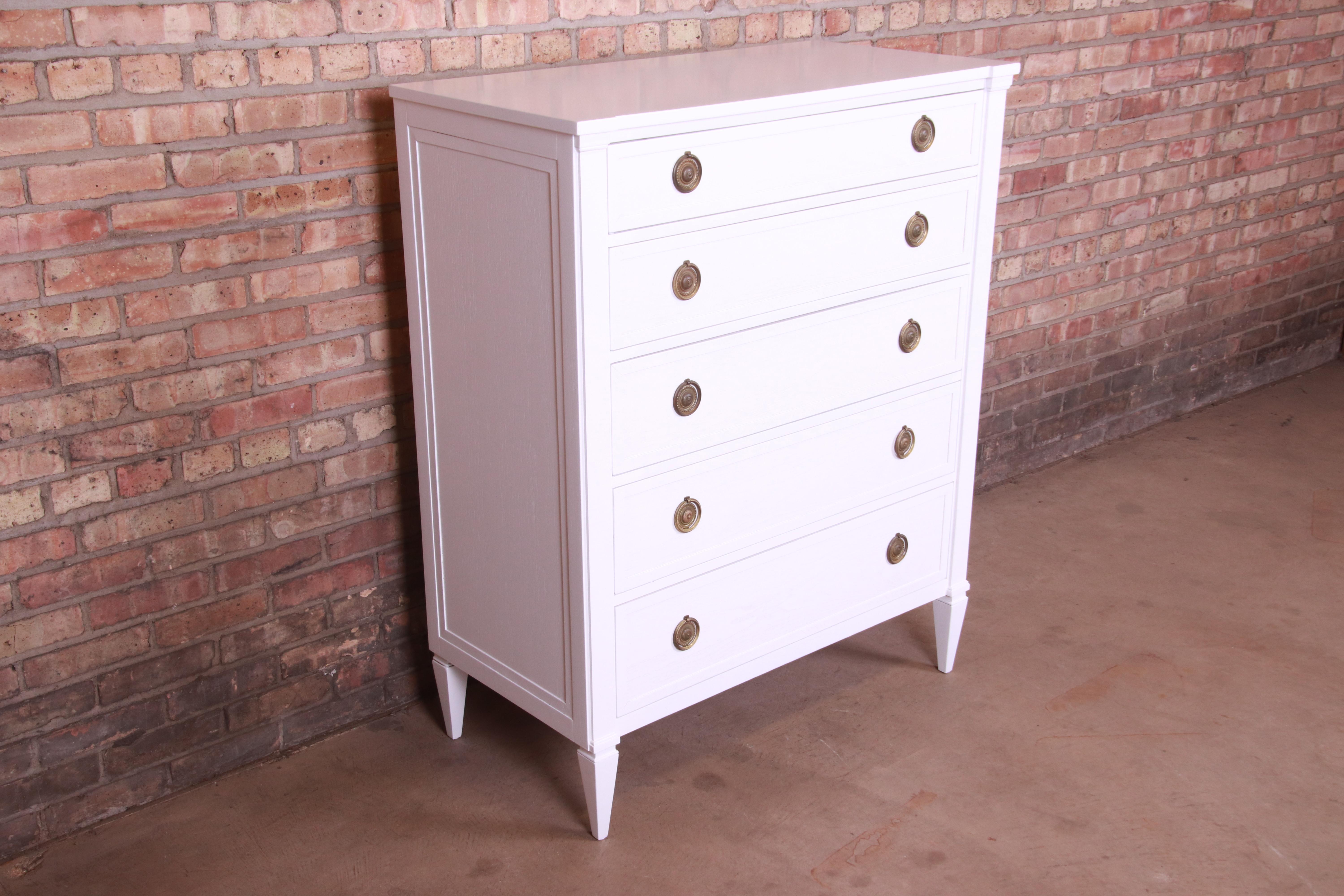John Stuart French Regency White Lacquered Highboy Dresser, Newly Refinished In Good Condition In South Bend, IN