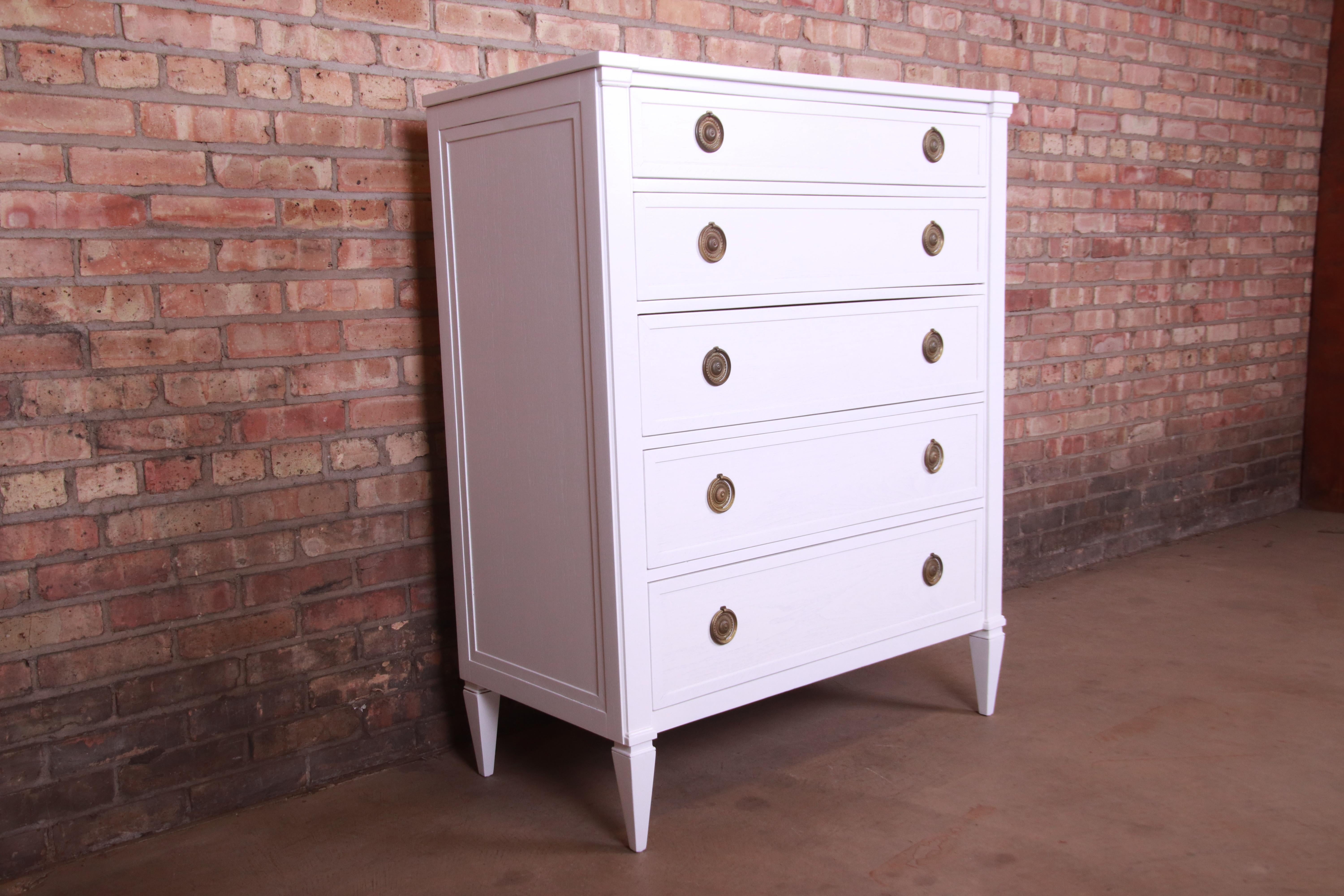 Mid-20th Century John Stuart French Regency White Lacquered Highboy Dresser, Newly Refinished
