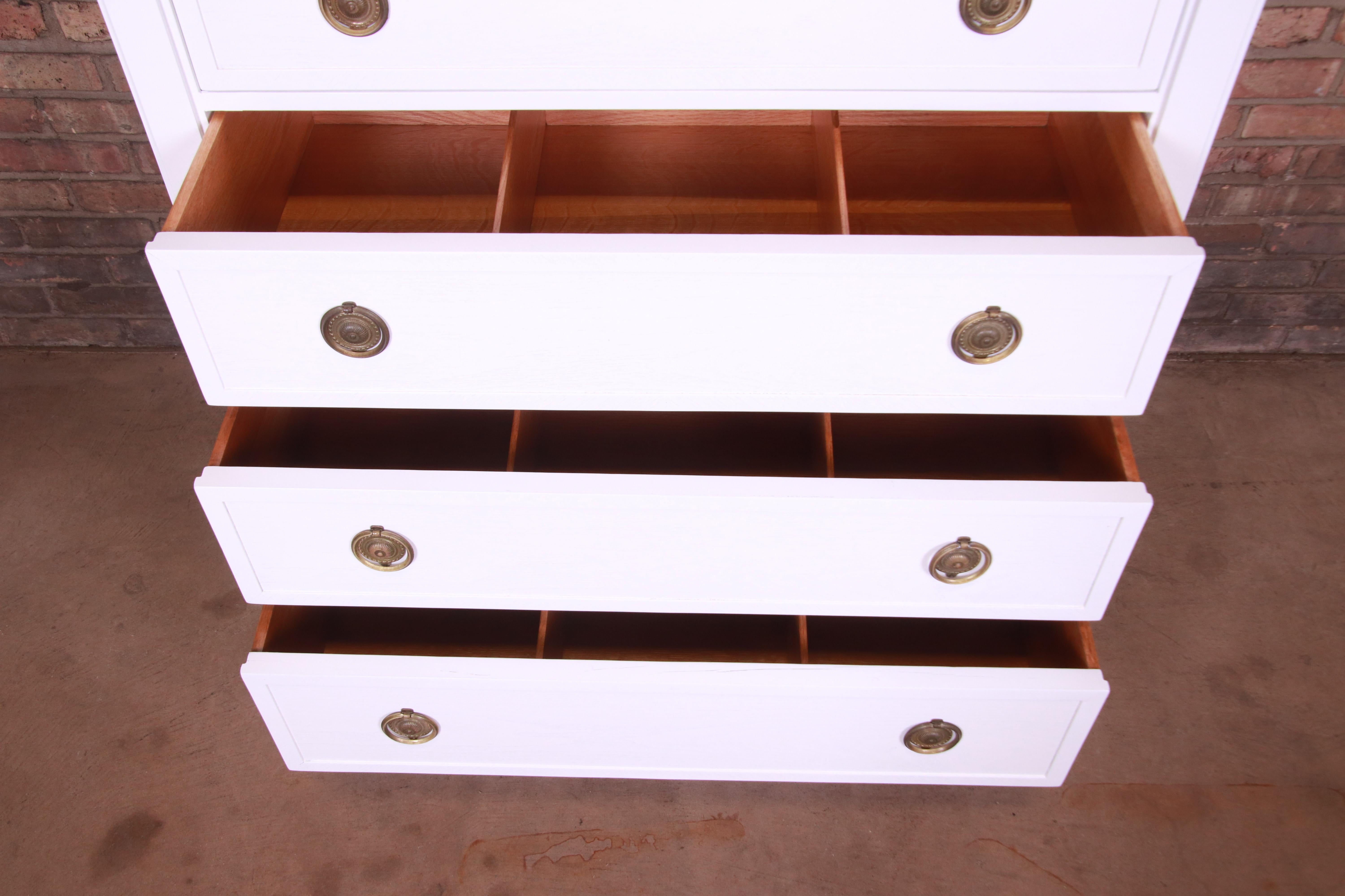 John Stuart French Regency White Lacquered Highboy Dresser, Newly Refinished 2