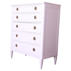 John Stuart French Regency White Lacquered Highboy Dresser, Newly Refinished