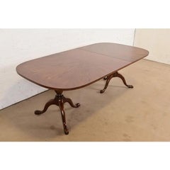 John Stuart Georgian Oak Pedestal Extension Dining Table, Newly Refinished