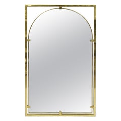 John Stuart Hollywood Regency Brass Frame Arched Glass Modernist Wall Mirror