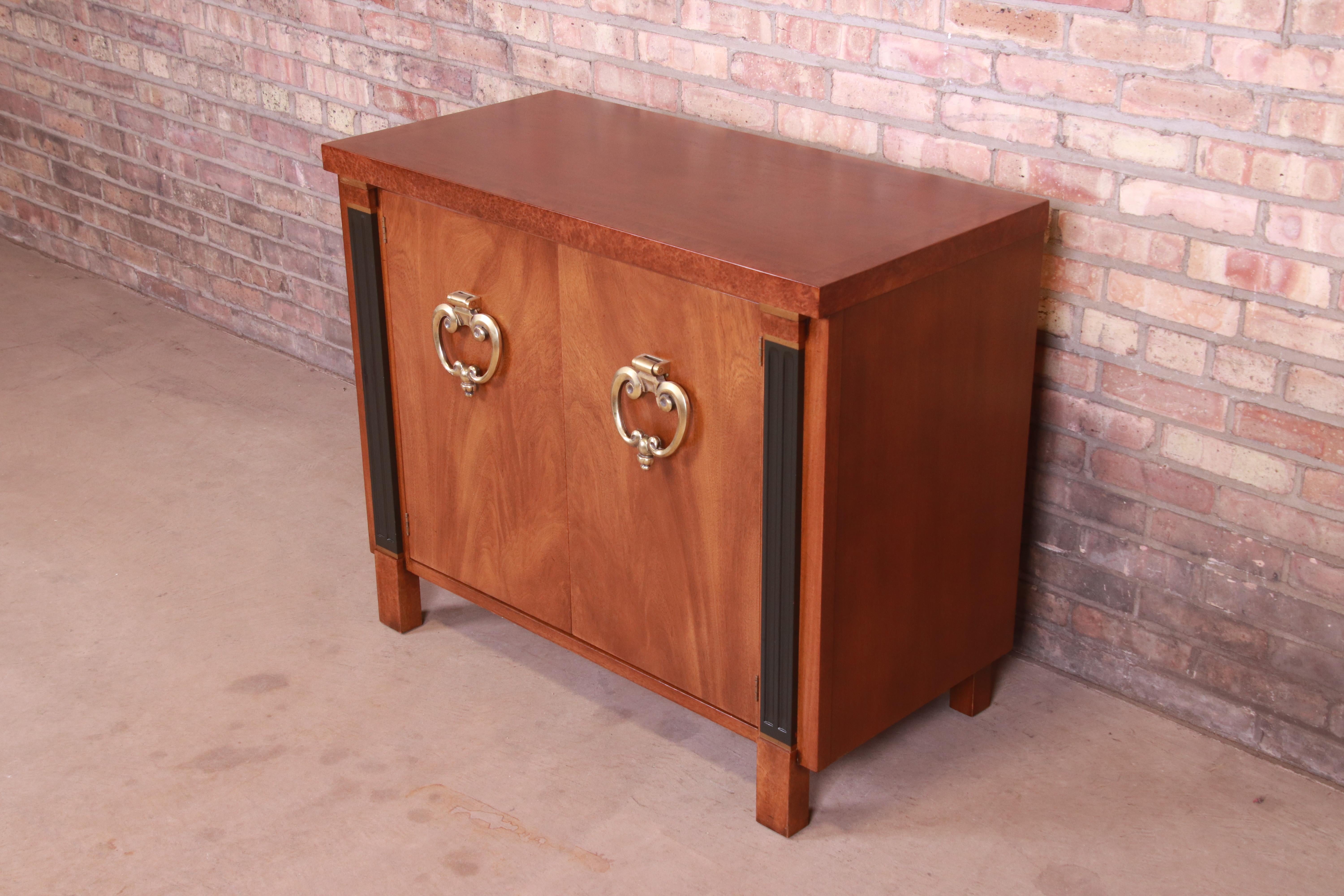 John Stuart Hollywood Regency Walnut and Burl Wood Buffet Server or Bar Cabinet In Good Condition In South Bend, IN