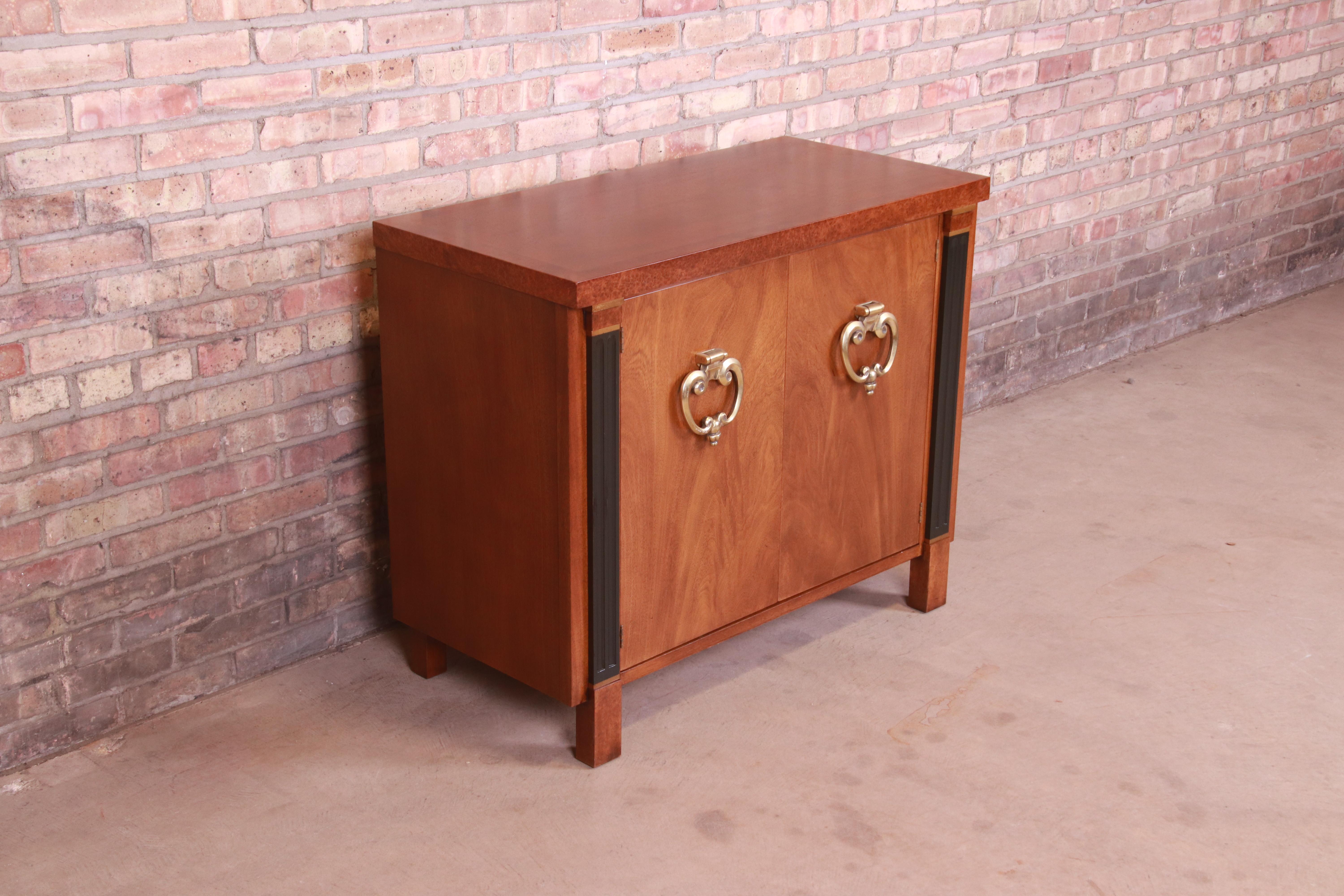 20th Century John Stuart Hollywood Regency Walnut and Burl Wood Buffet Server or Bar Cabinet