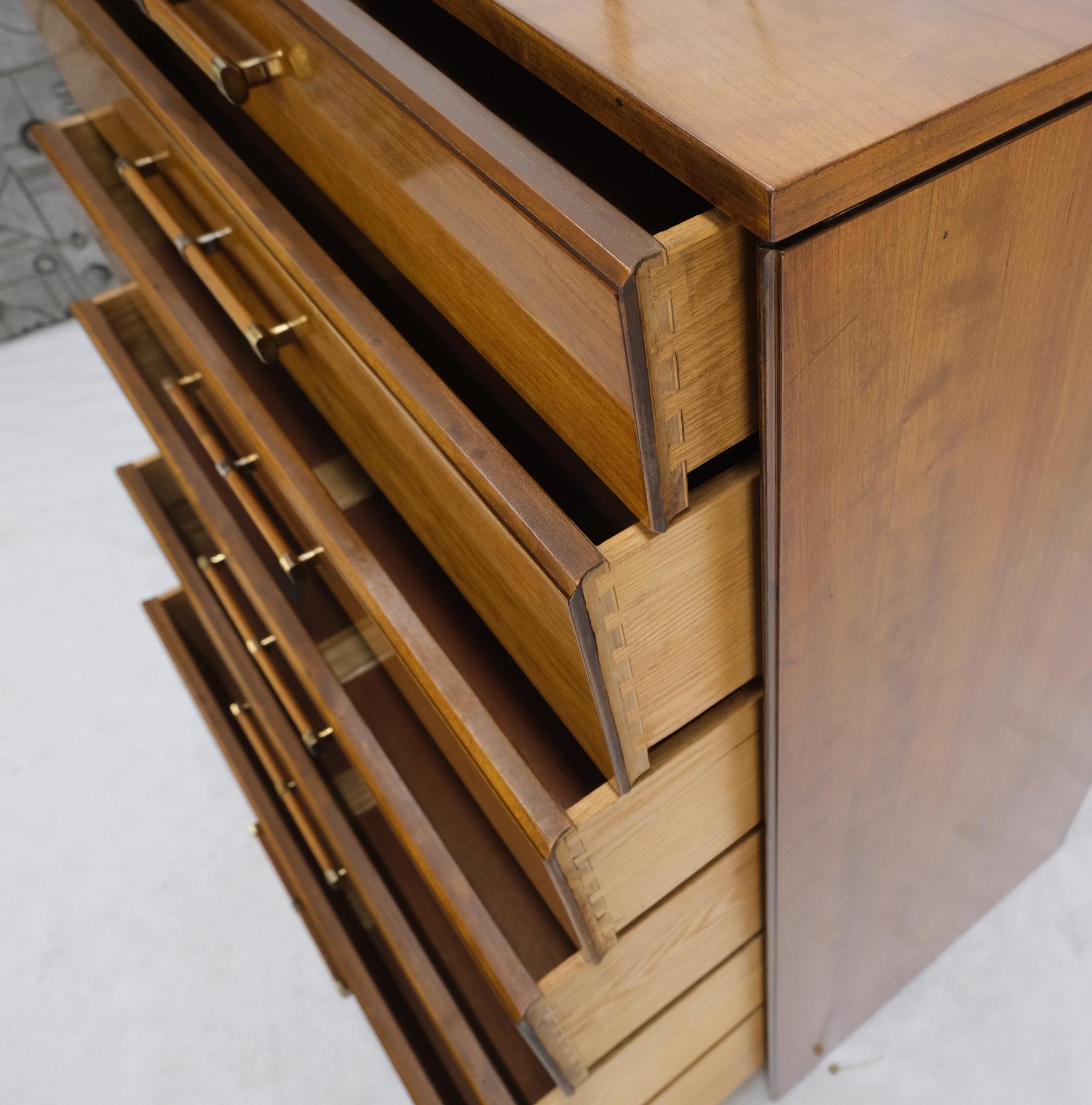 American John Stuart Honey Amber Maple High Chest 6 Drawers Dresser Cabinet Wooden Pulls For Sale