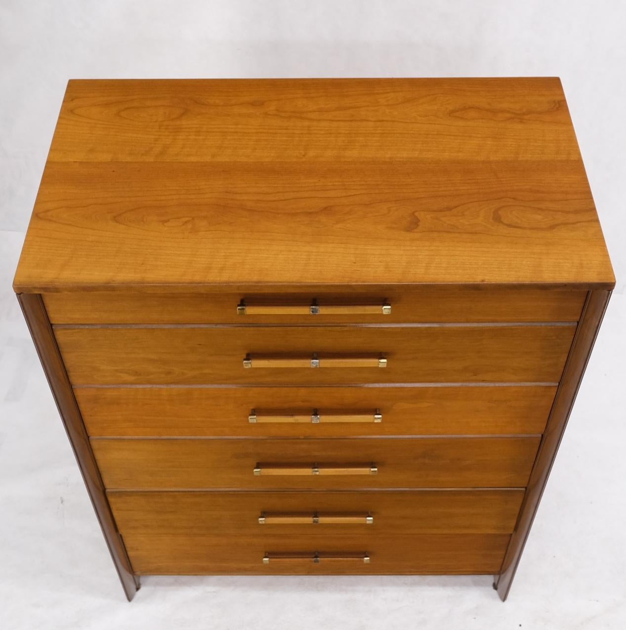 Lacquered John Stuart Honey Amber Maple High Chest 6 Drawers Dresser Cabinet Wooden Pulls For Sale