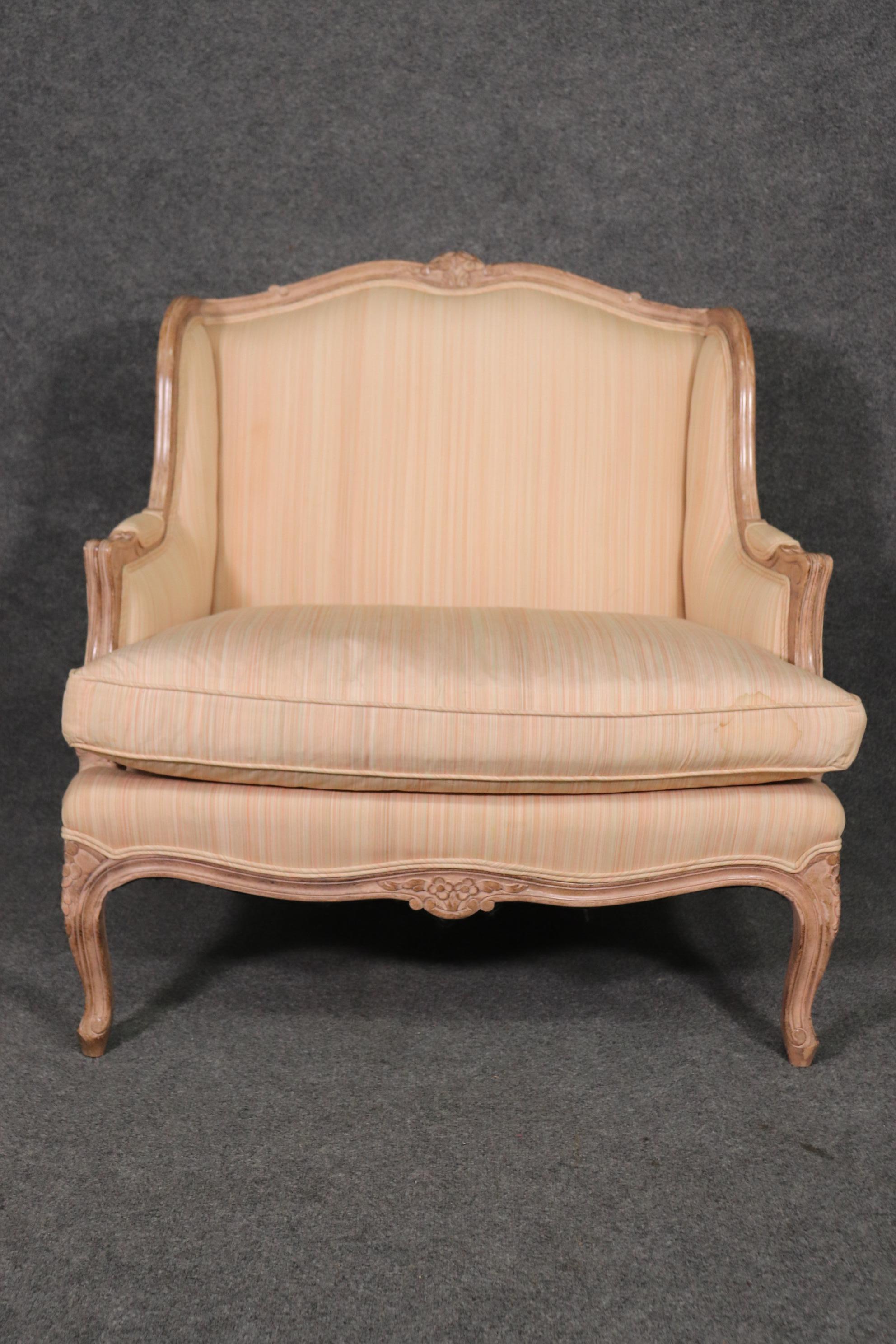 French Provincial John Stuart Louis XV Style Painted Bergere Chair with Ottoman, circa 1970