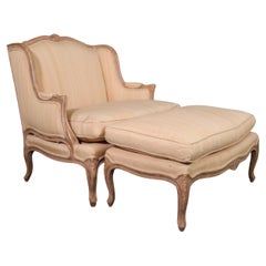 John Stuart Louis XV Style Painted Bergere Chair with Ottoman, circa 1970