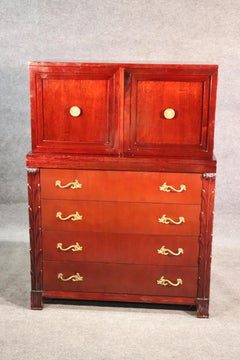 John Stuart Mahogany Hollywood Regency Tall Dresser Chiffarobe Chest, circa 1940