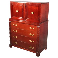 Vintage John Stuart Mahogany Hollywood Regency Tall Dresser Chiffarobe Chest, circa 1940