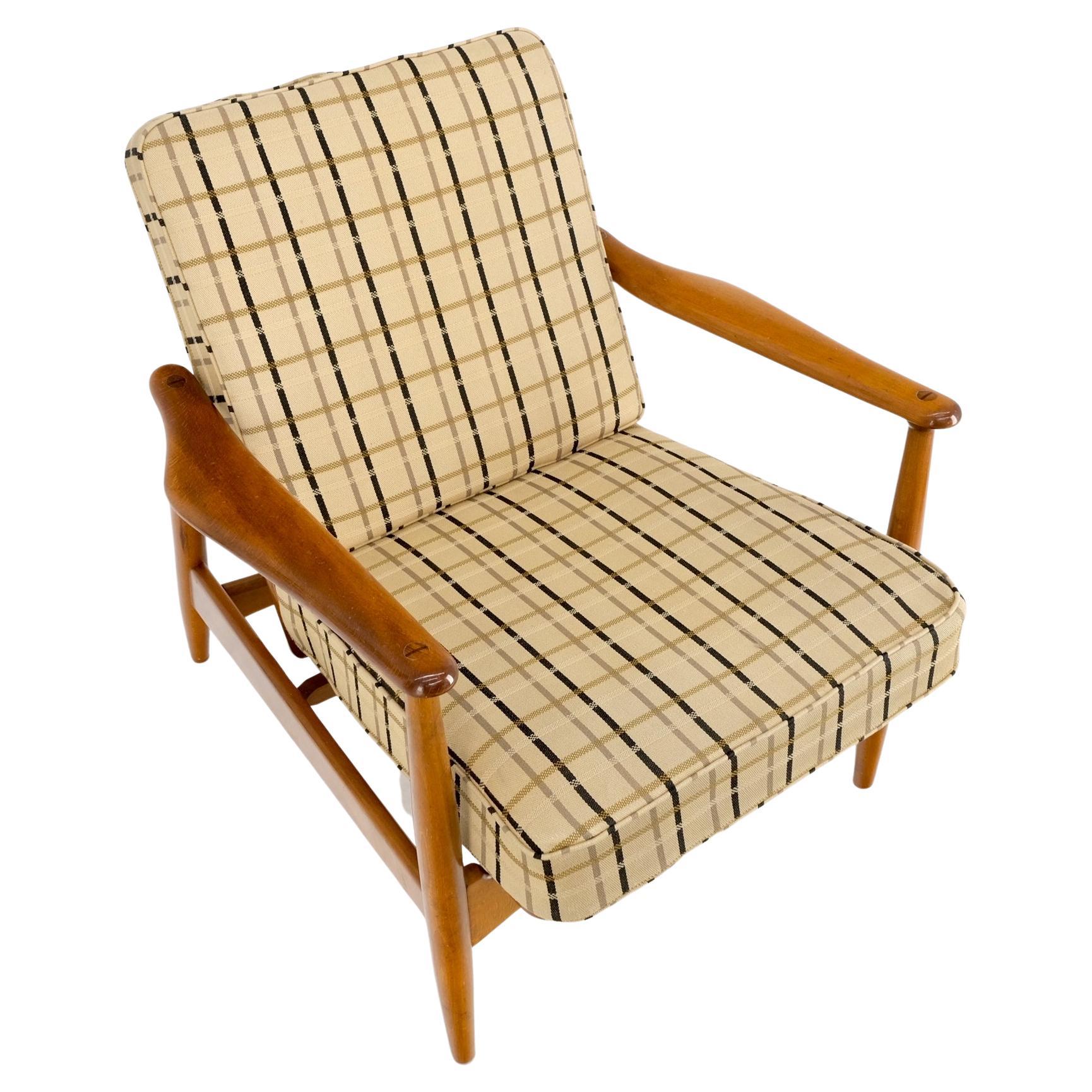 John Stuart Mid Century Danish Modern Plaid Pattern Upholstery Teak Lounge Chair For Sale