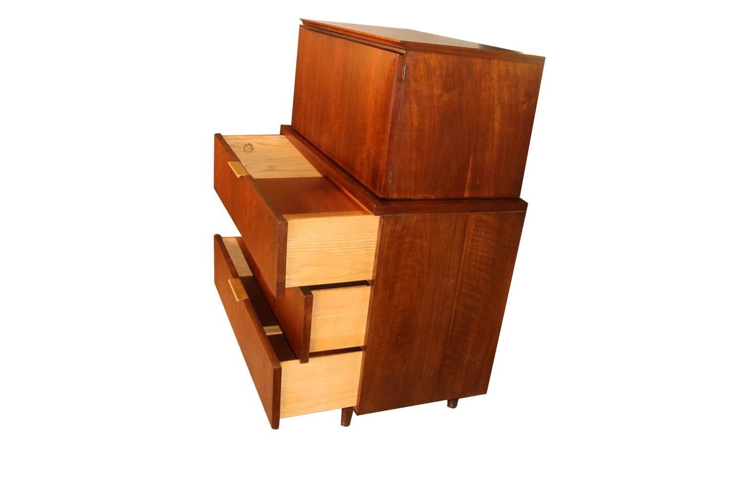 Mid-20th Century John Stuart Midcentury Highboy Walnut Dresser For Sale