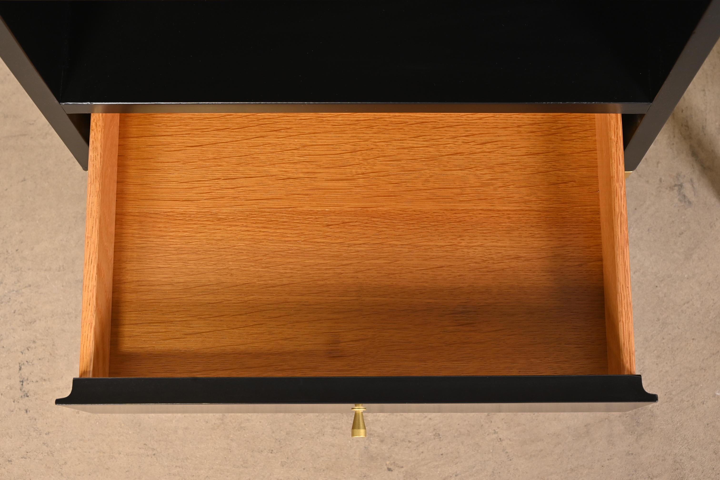 John Stuart MidCentury Modern Black Lacquer and Brass Nightstands at