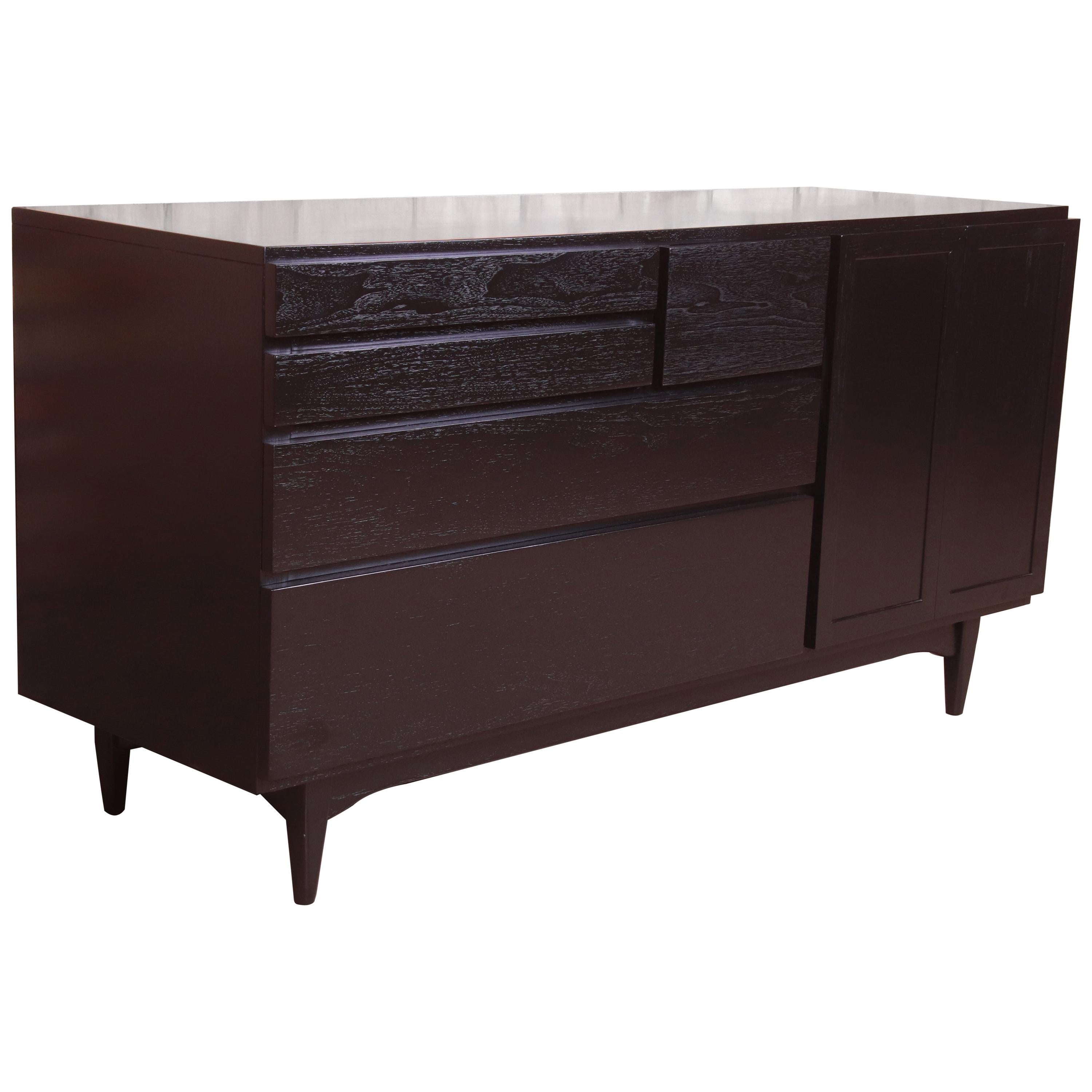 John Stuart Mid-Century Modern Black Lacquered Dresser or Credenza, Refinished