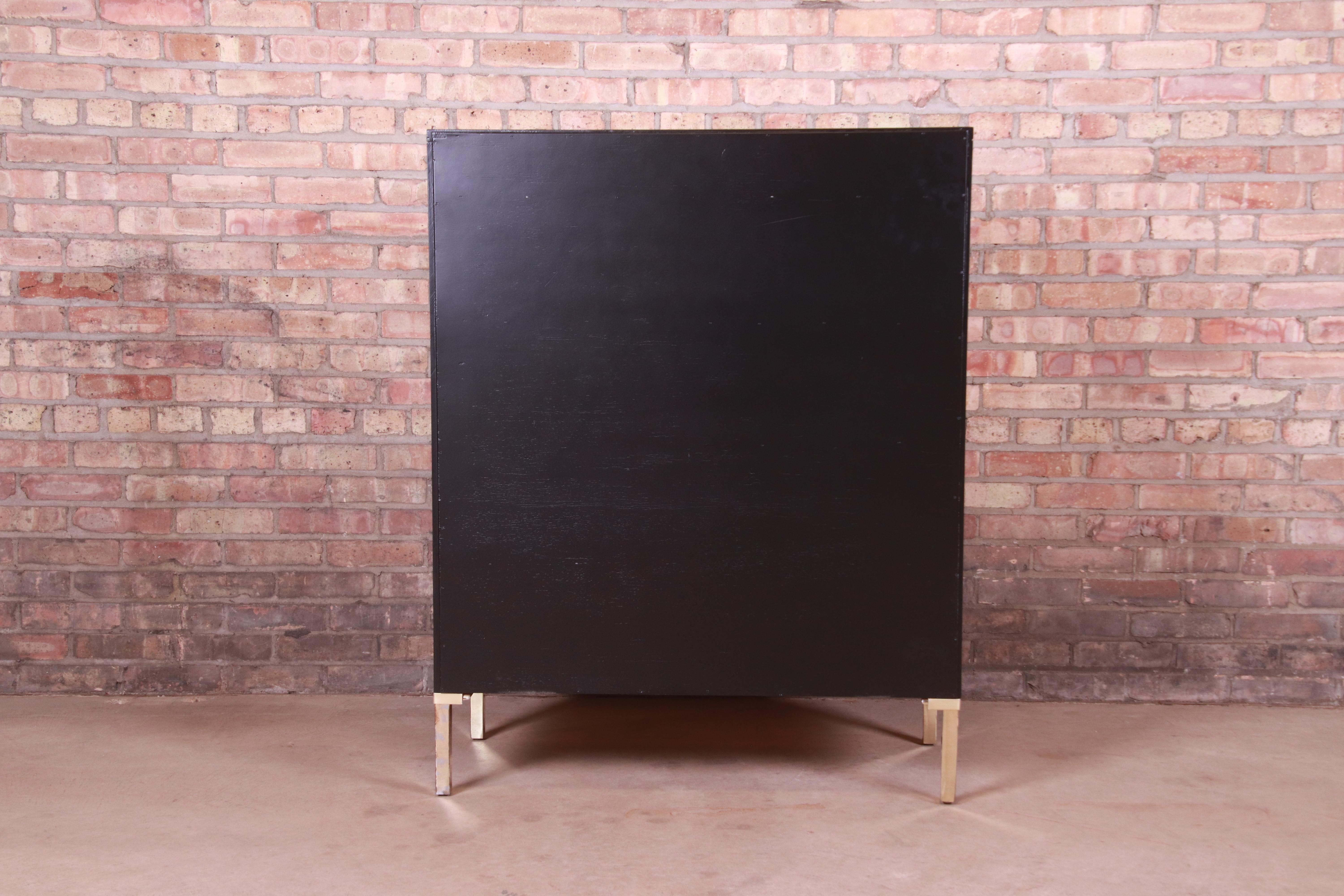 John Stuart Mid-Century Modern Black Lacquered Highboy Dresser, Newly Refinished 7