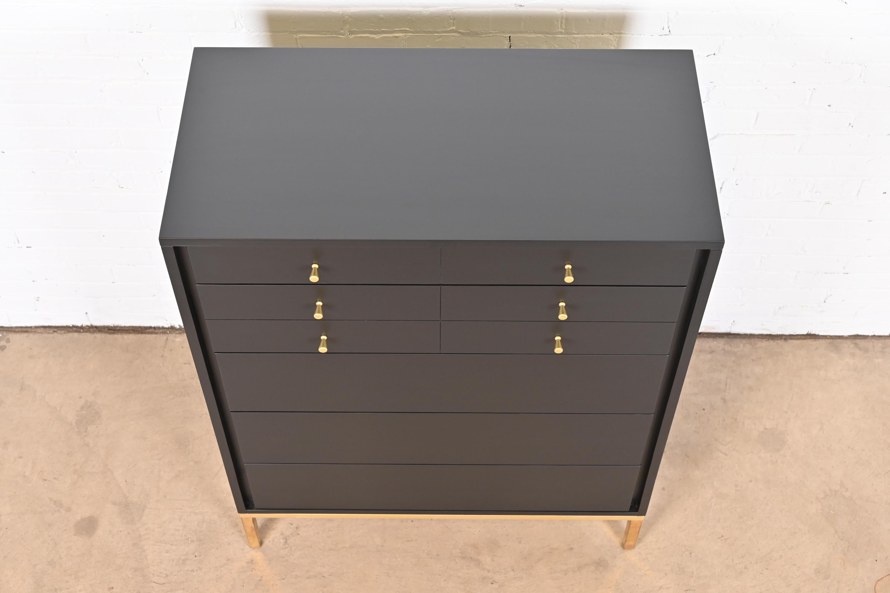 John Stuart Mid-Century Modern Black Lacquered Highboy Dresser, Newly Refinished 8