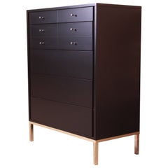 John Stuart Mid-Century Modern Black Lacquered Highboy Dresser, Newly Refinished