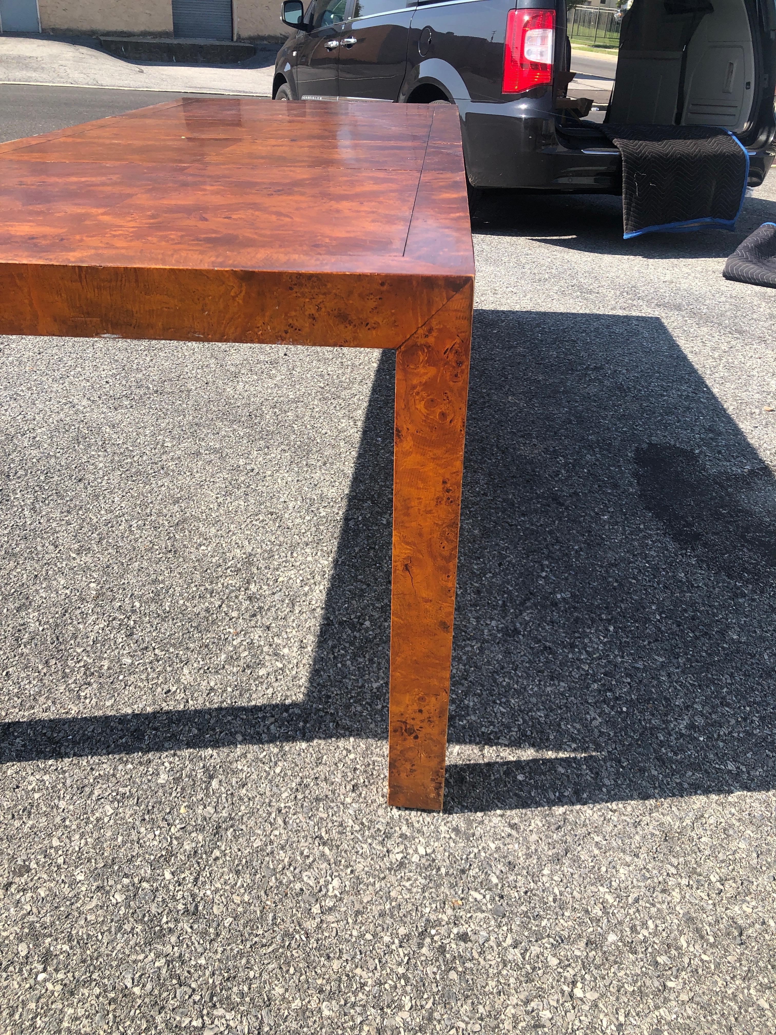 John Stuart Mid-Century Modern Burl Wood Extension Dining Table Olive Wood For Sale 4