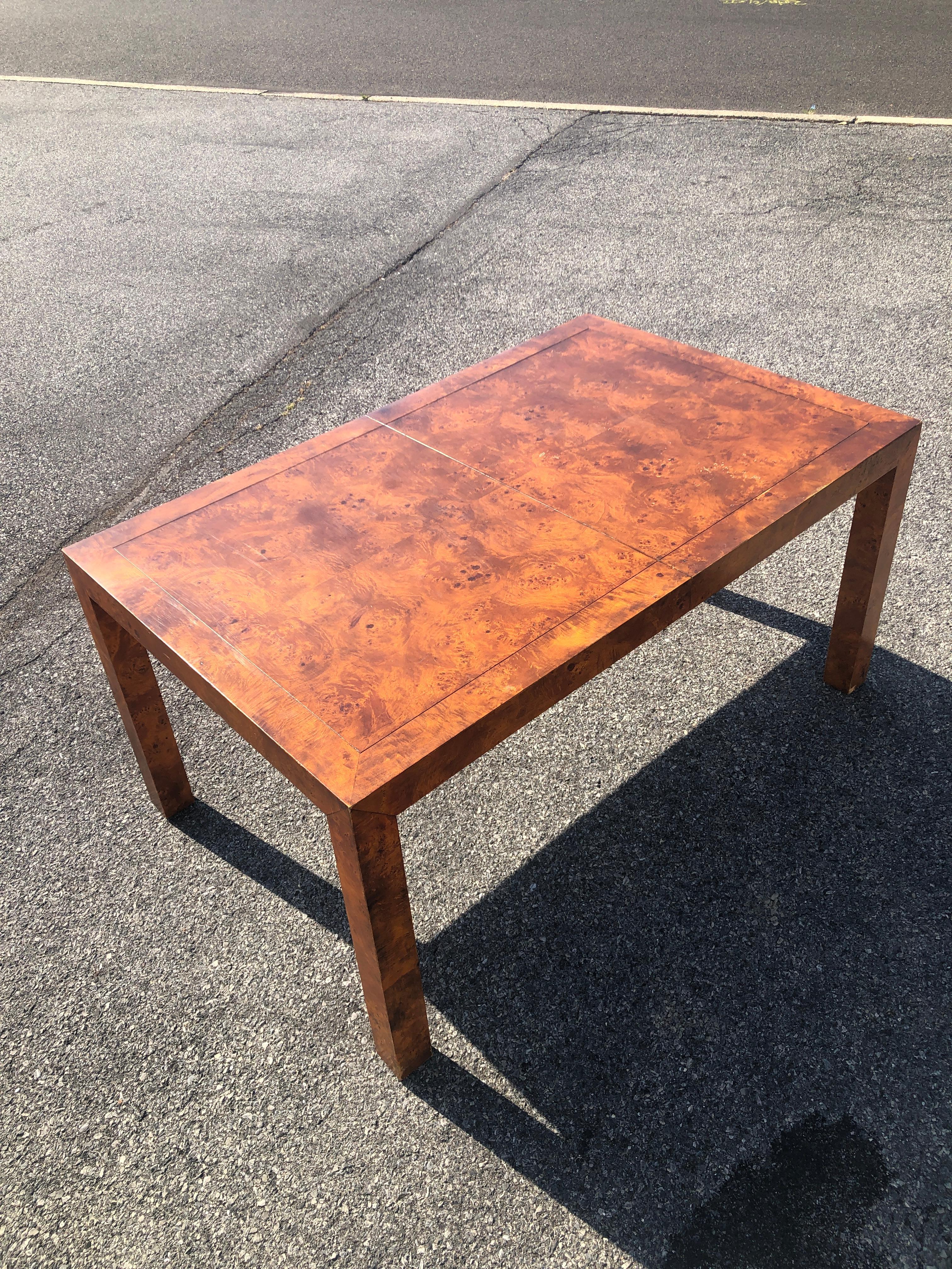 Brushed John Stuart Mid-Century Modern Burl Wood Extension Dining Table Olive Wood For Sale
