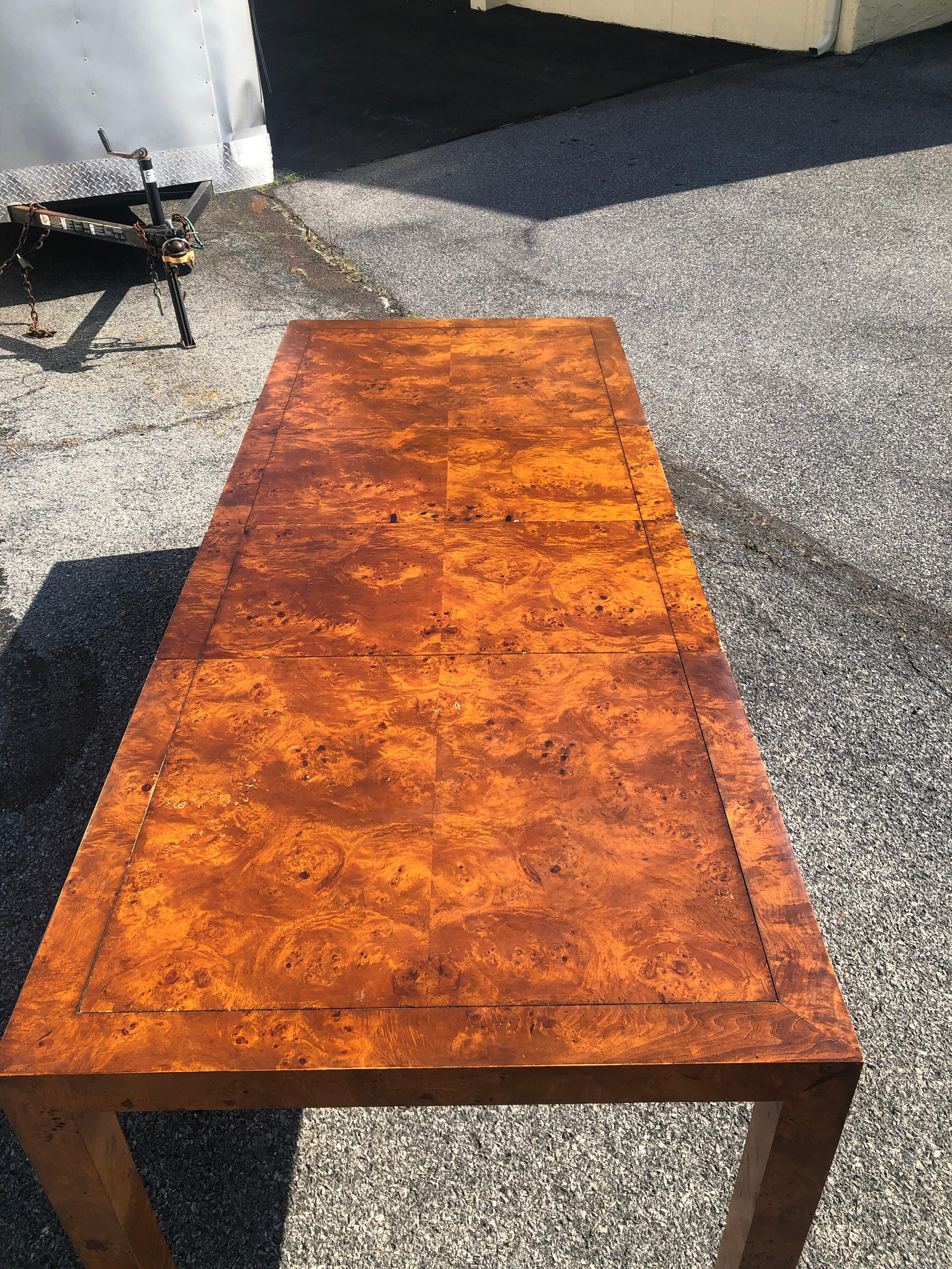 John Stuart Mid-Century Modern Burl Wood Extension Dining Table Olive Wood For Sale 1