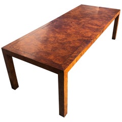 John Stuart Mid-Century Modern Burl Wood Extension Dining Table Olive Wood