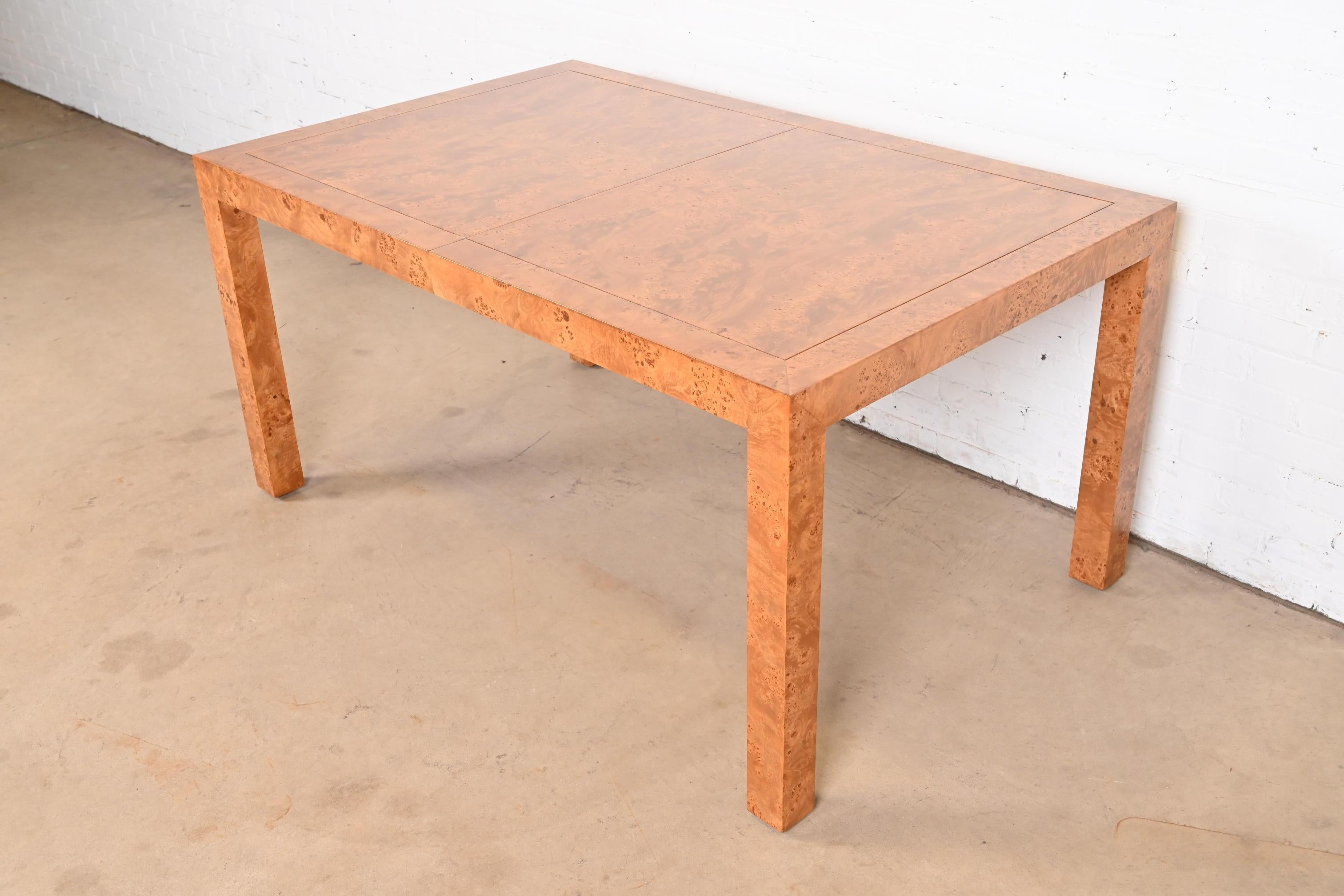 John Stuart Mid-Century Modern Burl Wood Parsons Dining Table, Newly Refinished 6