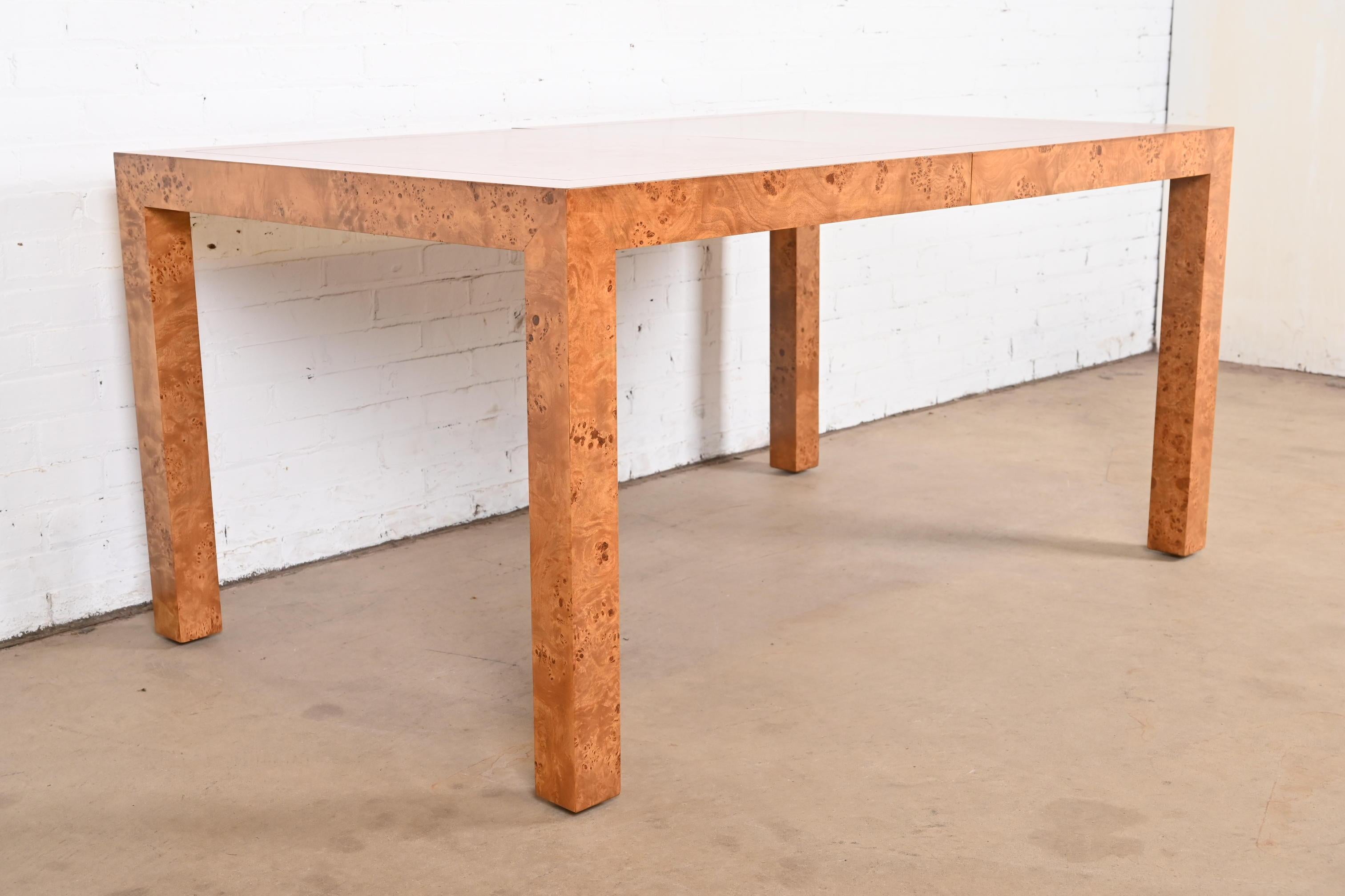 John Stuart Mid-Century Modern Burl Wood Parsons Dining Table, Newly Refinished 10