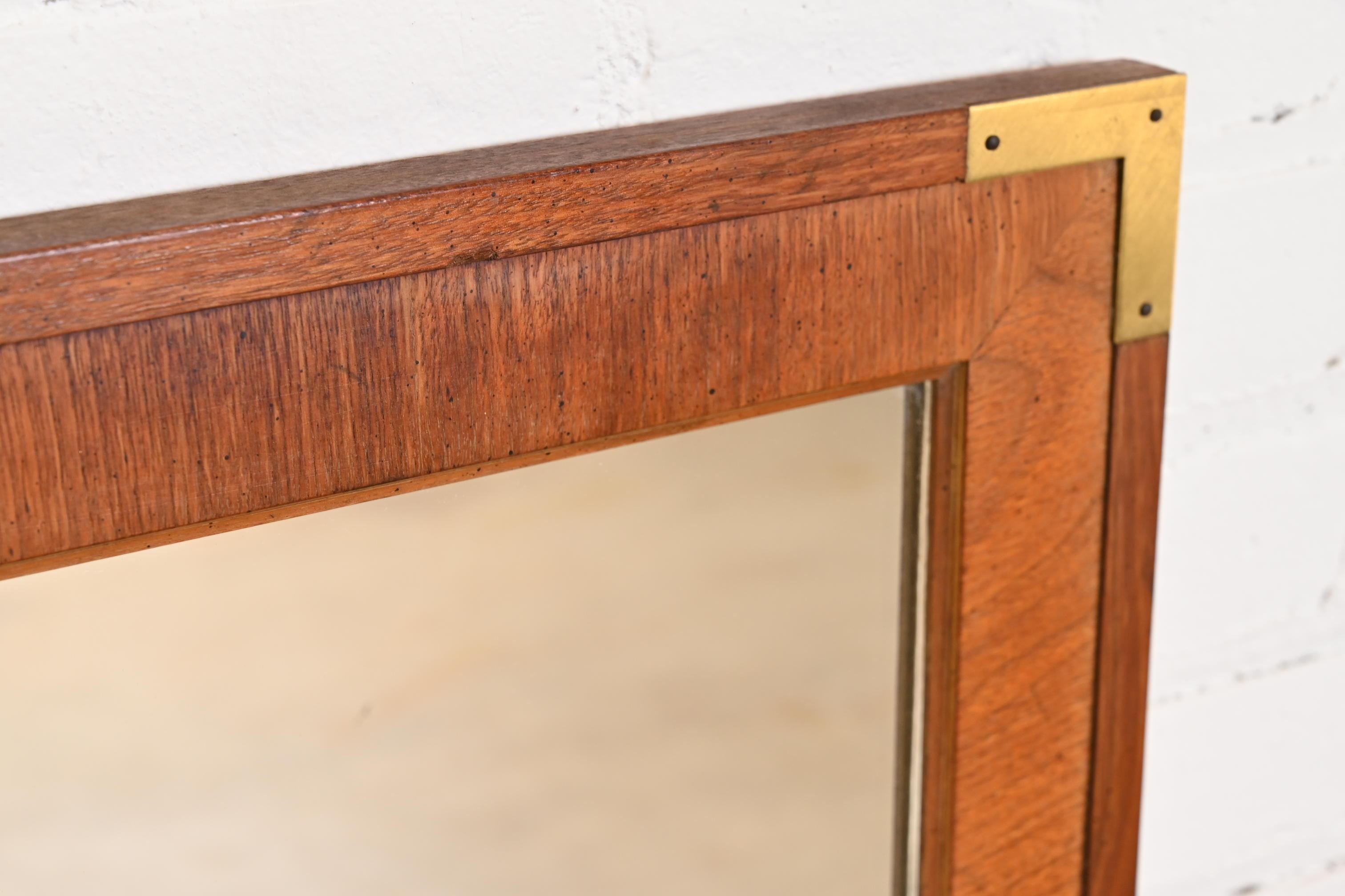 John Stuart Mid-Century Modern Campaign Walnut and Brass Wall Mirror 4